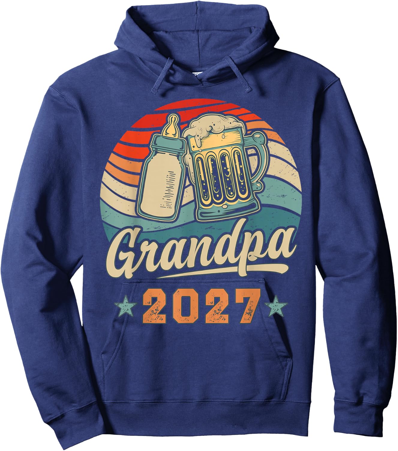 Grandpa 2027 Retro Future Grandpa Baby Reveal Hoodie - Hoodie | Navy