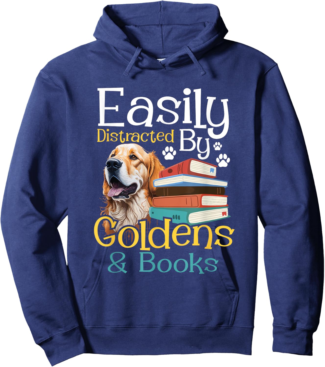Easily Distracted By Goldens & Books - Golden Retriever Dog Hoodie - Hoodie | Navy