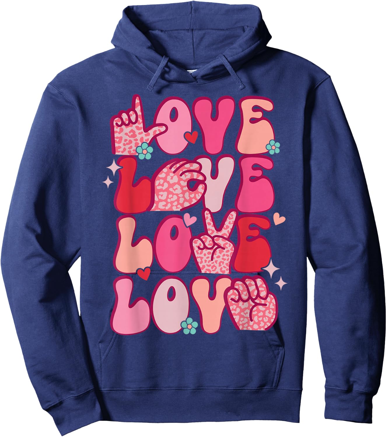 Groovy Sign Language Valentines Day LOVE ASL Finger Spelling Hoodie - Hoodie | Navy