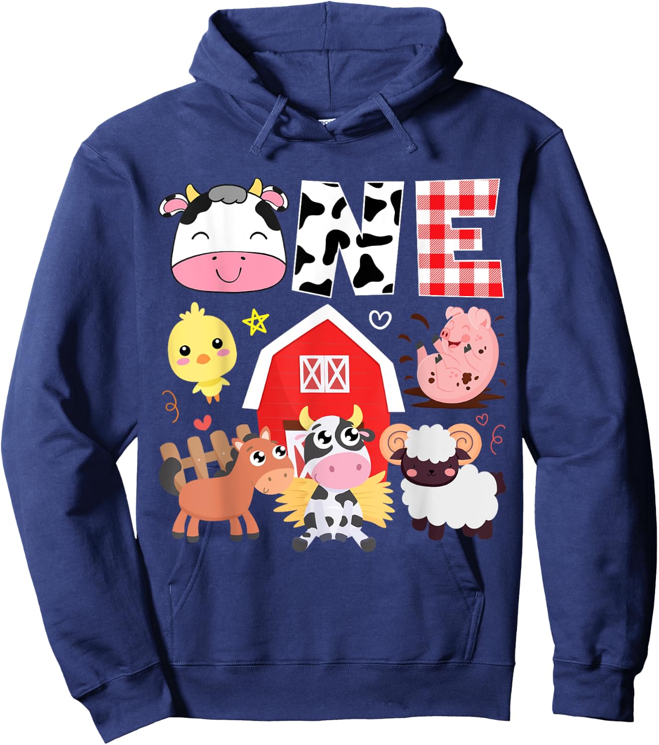 1st Birthday One Year Old Farm Theme Animals Birthday Party Hoodie - Hoodie | Navy