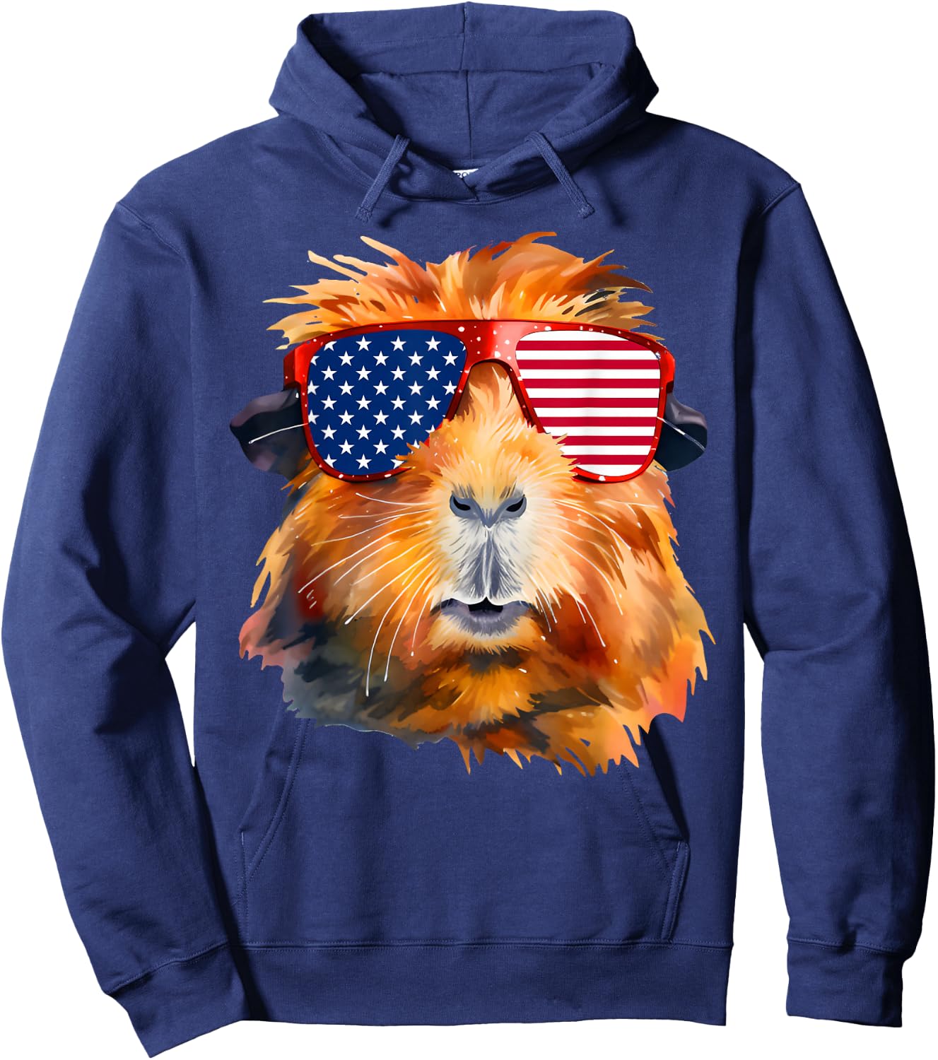 Guinea Pig American Flag Sunglasses Patriotic 4th Of July Hoodie - Hoodie | Navy