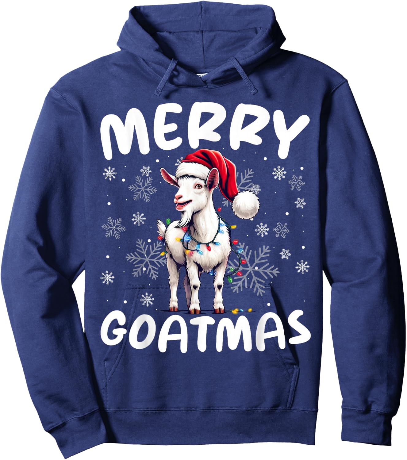 Goat Funny Merry Goatmas Santa Hat Sunglass Snowflakes Xmas Hoodie - Hoodie | Navy