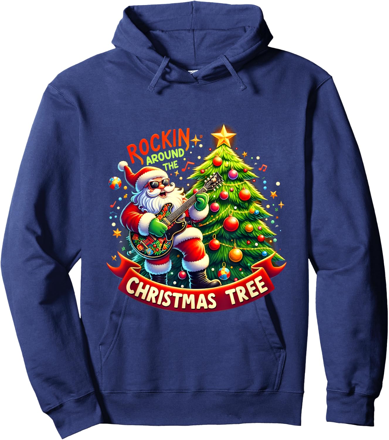 Rockin' Around The Christmas Tree Funny Horses Christmas Hoodie - Hoodie | Navy