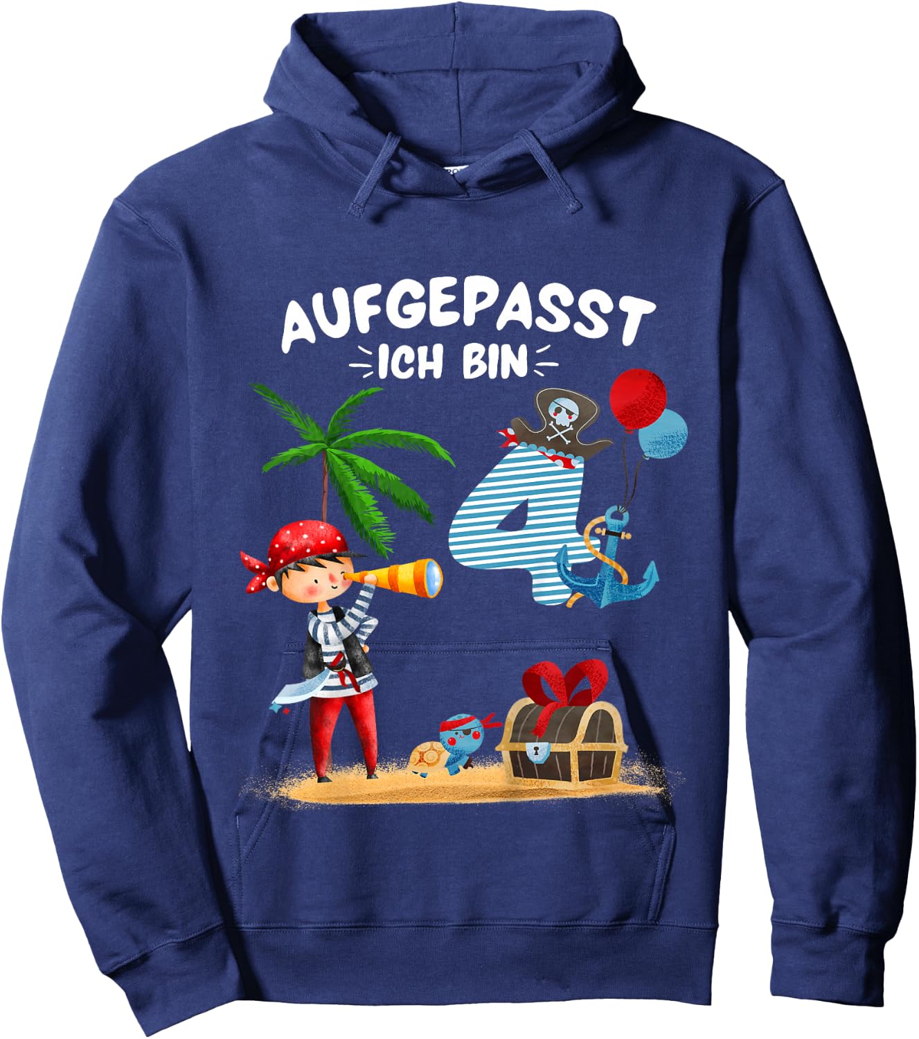 Kinder Geburtstag PIRAT Junge Aufgepasst 4 Jahre Piraten Party Hoodie - Hoodie | Navy