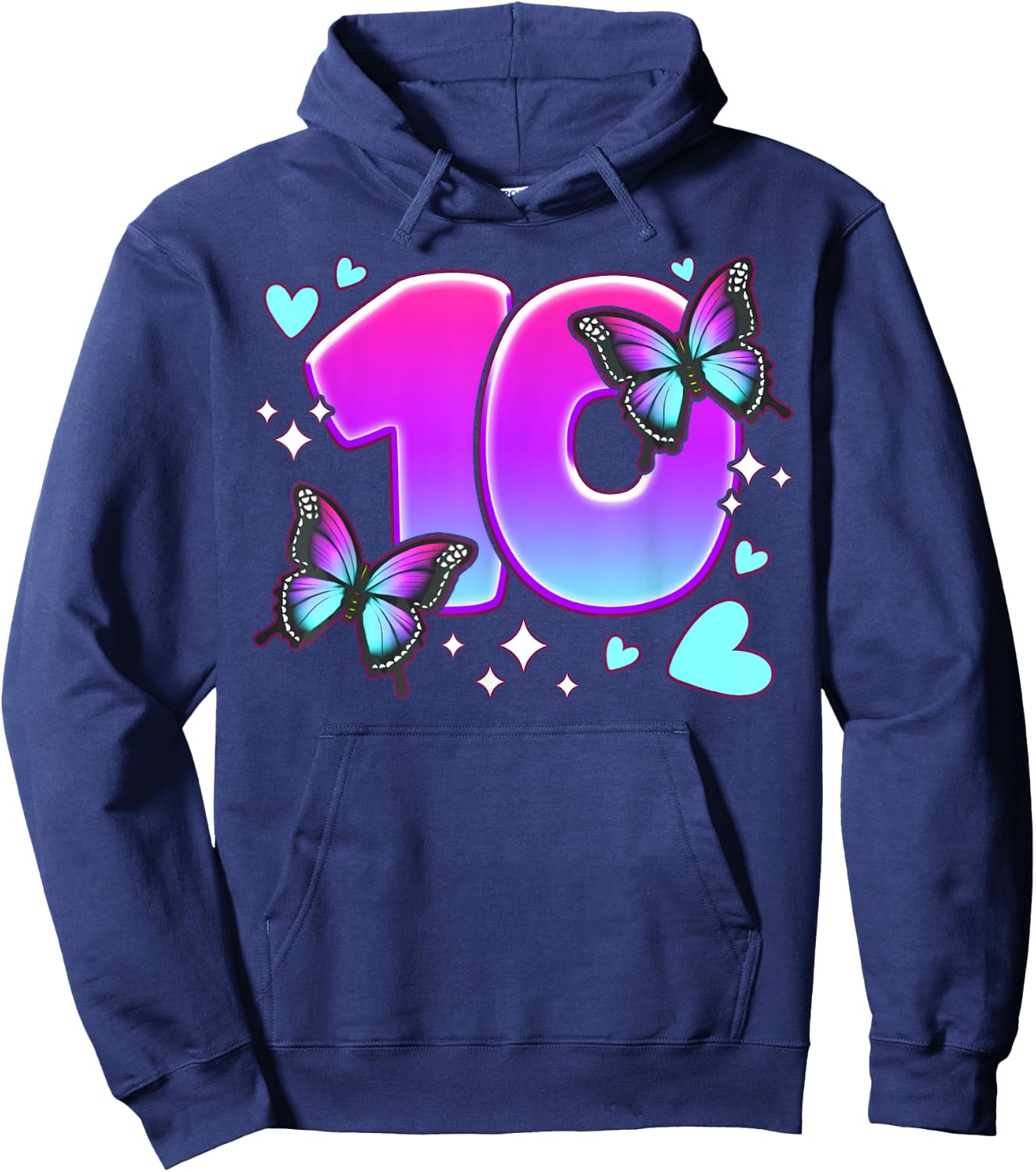 Birthday Girl 10 Years, Butterflies and Number 10 Hoodie - Hoodie | Navy