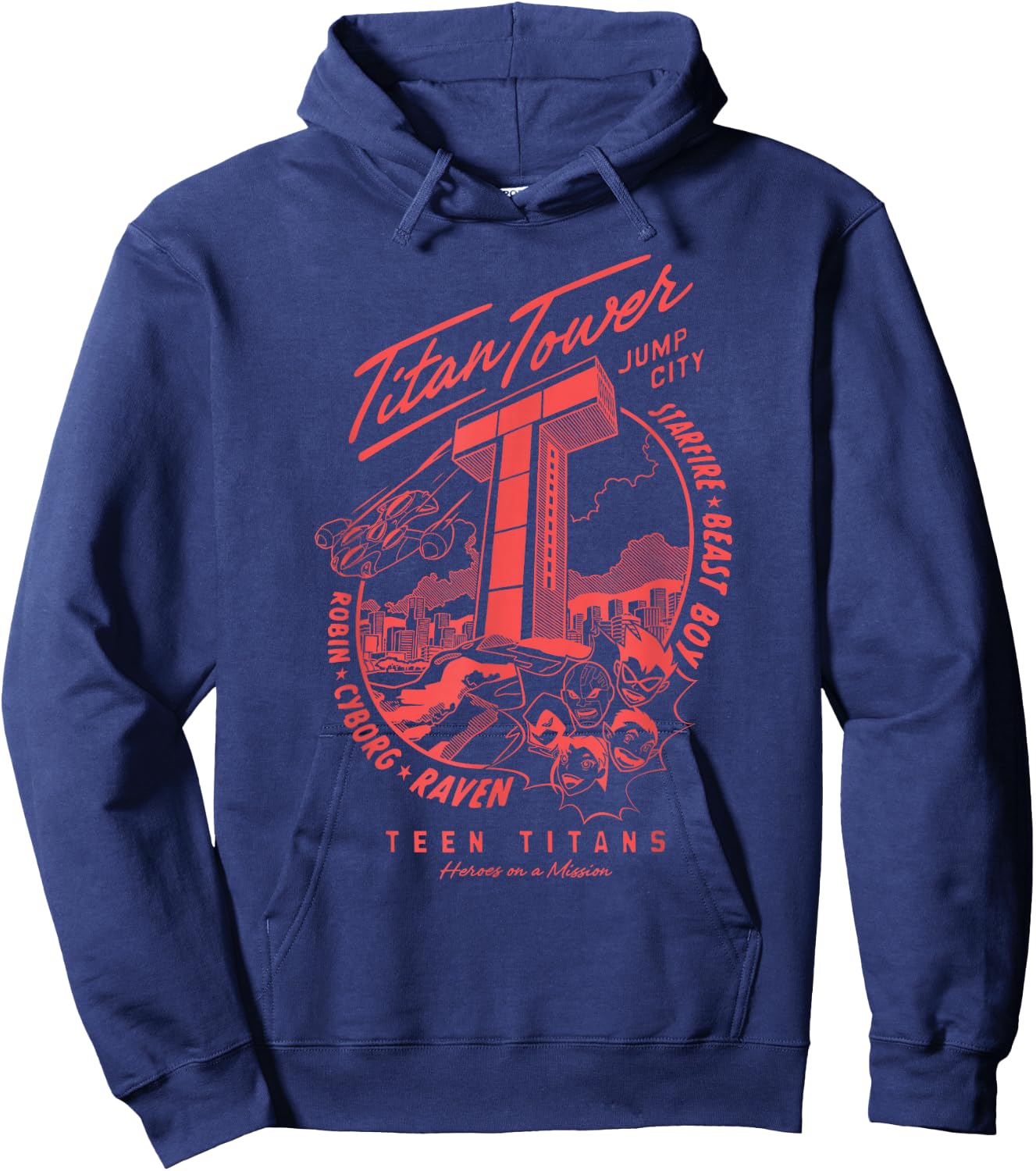 DC Comics Teen Titans Titan Tower Robin Cyborg Raven Hoodie - Hoodie | Navy