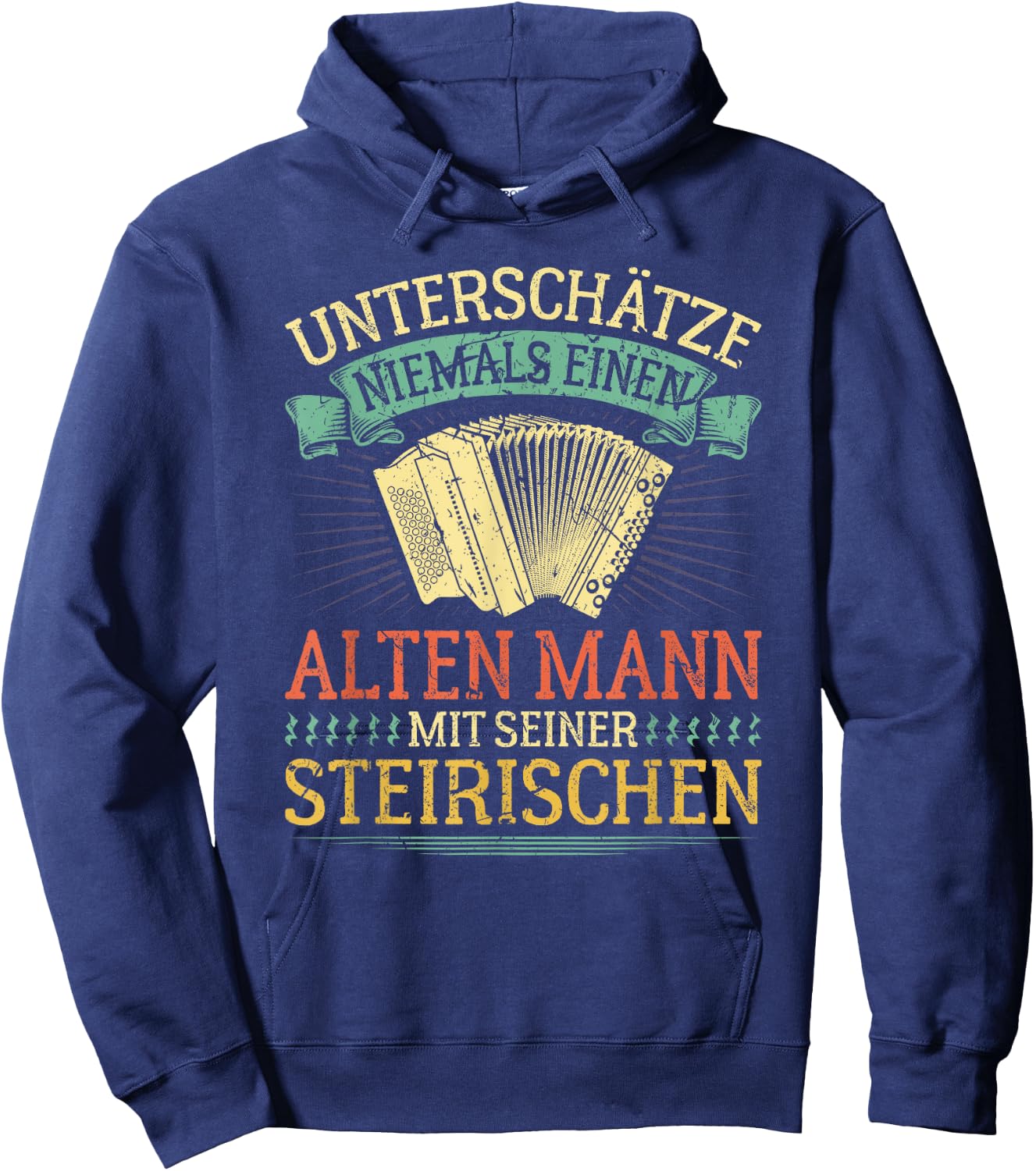 Alter Mann mit Steirian Harmonica Funny Squeeze , black, s Hoodie - Hoodie | Navy