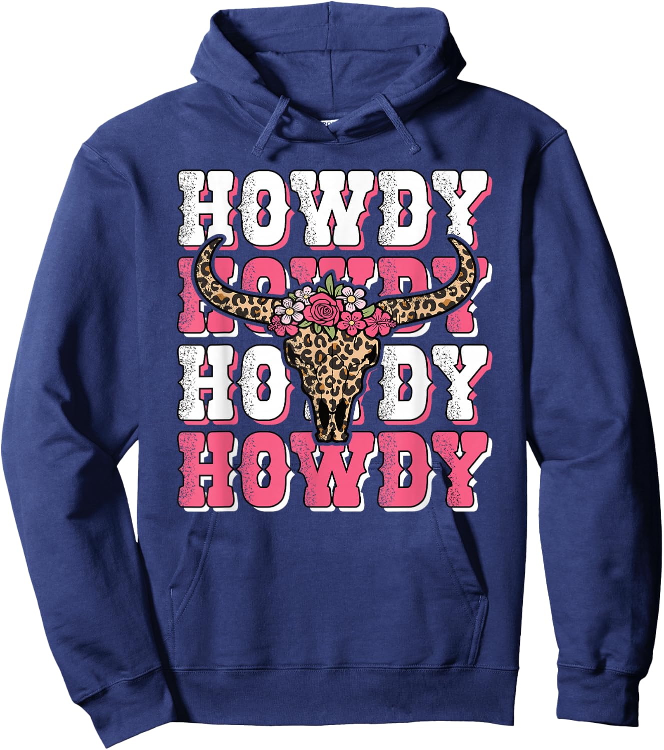 Howdy Western Country Bull Skull Rodeo Pink Cowgirl Women Hoodie - Hoodie | Navy