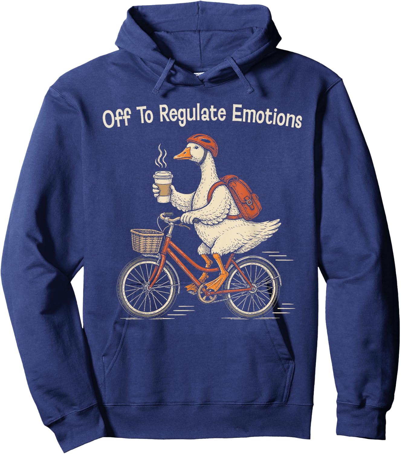 Off to Regulate Emotions Goose On Bicycle Funny Therapy Meme Hoodie - Hoodie | Navy