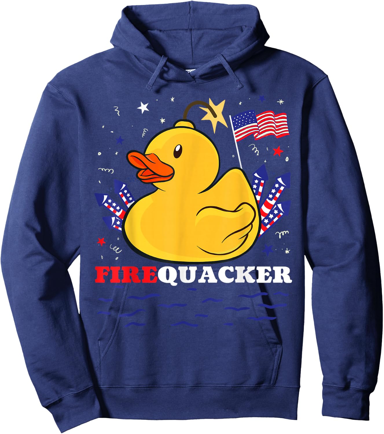 Firecracker Duck 4th of July Patriotic Day USA Flag Funny Hoodie - Hoodie | Navy