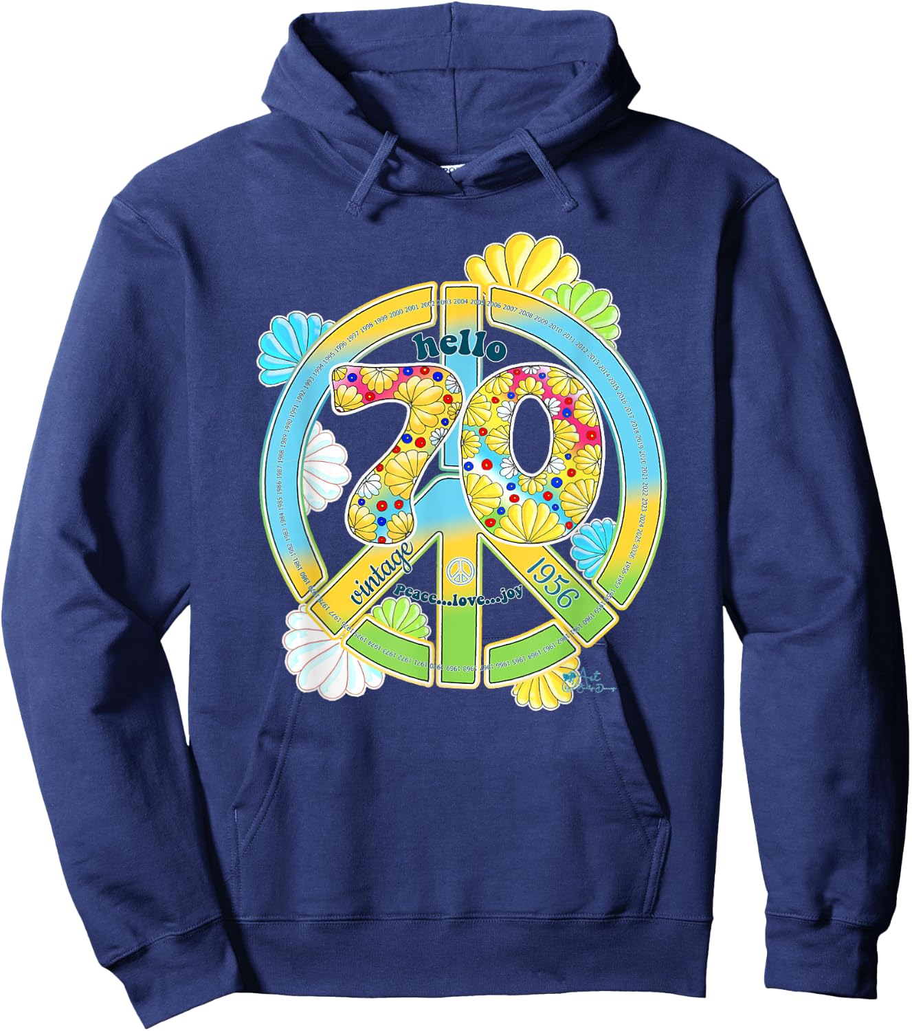 Born in 1956 Colorful Flower Power Retro Number Art Hoodie - Hoodie | Navy