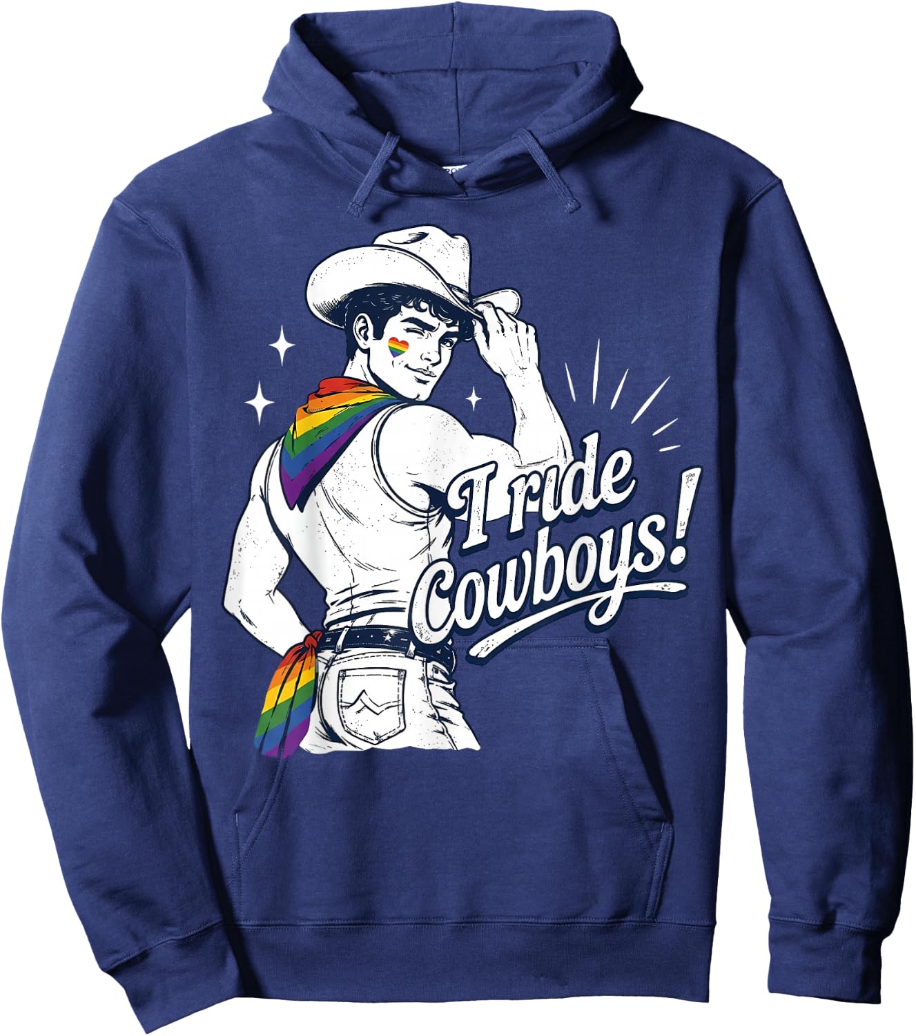 Rainbow I Ride Cowboys Gay Cowboy Pride Month LGBTQ Hoodie - Hoodie | Navy