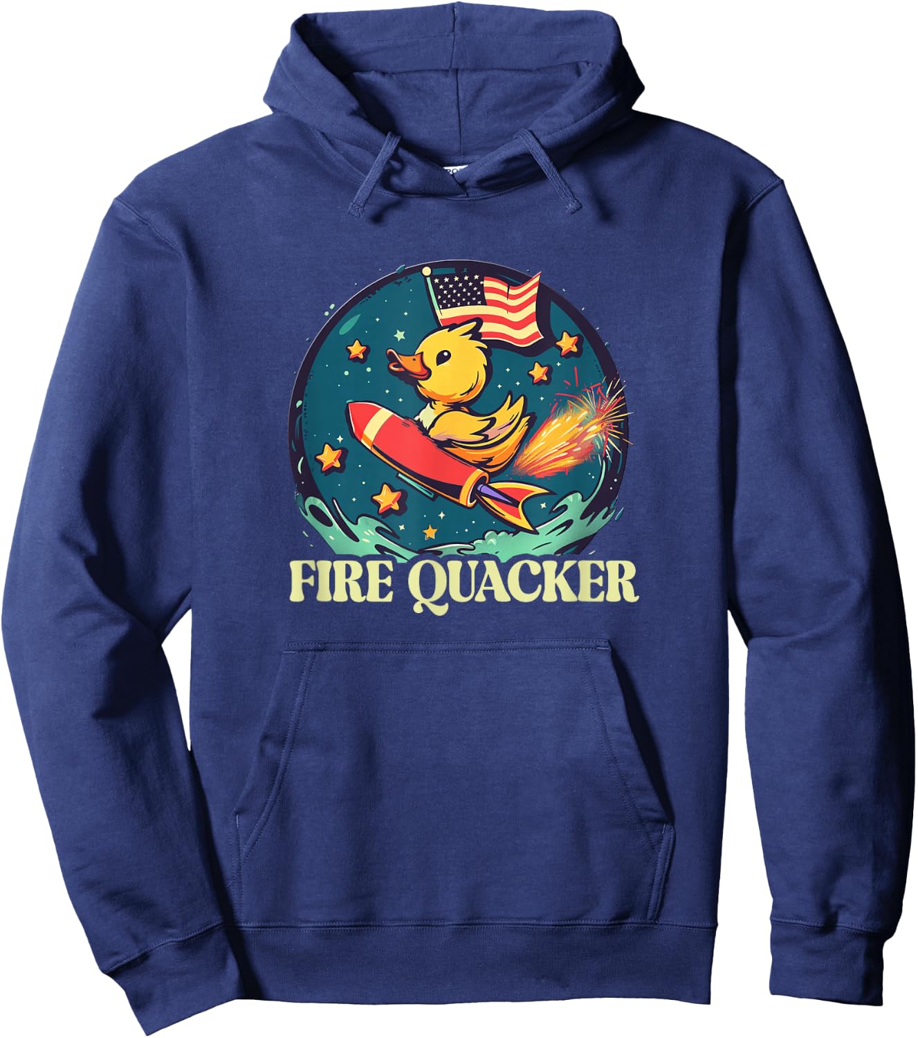 Funny Fireworks with Goose Duck - Fire Quacker Hoodie - Hoodie | Navy