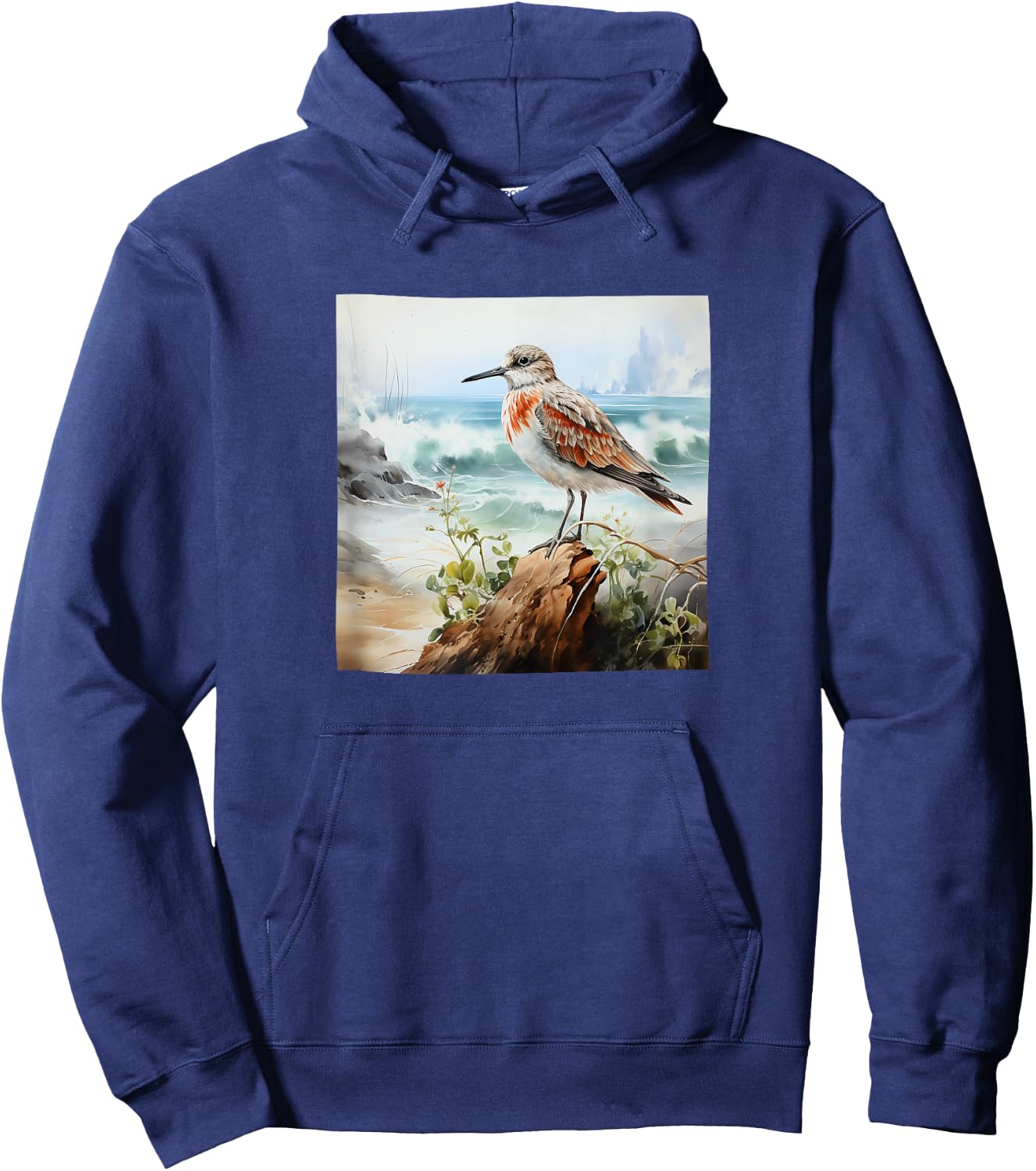 Sandpiper Ocean Watercolor Graphic Hoodie - Hoodie | Navy