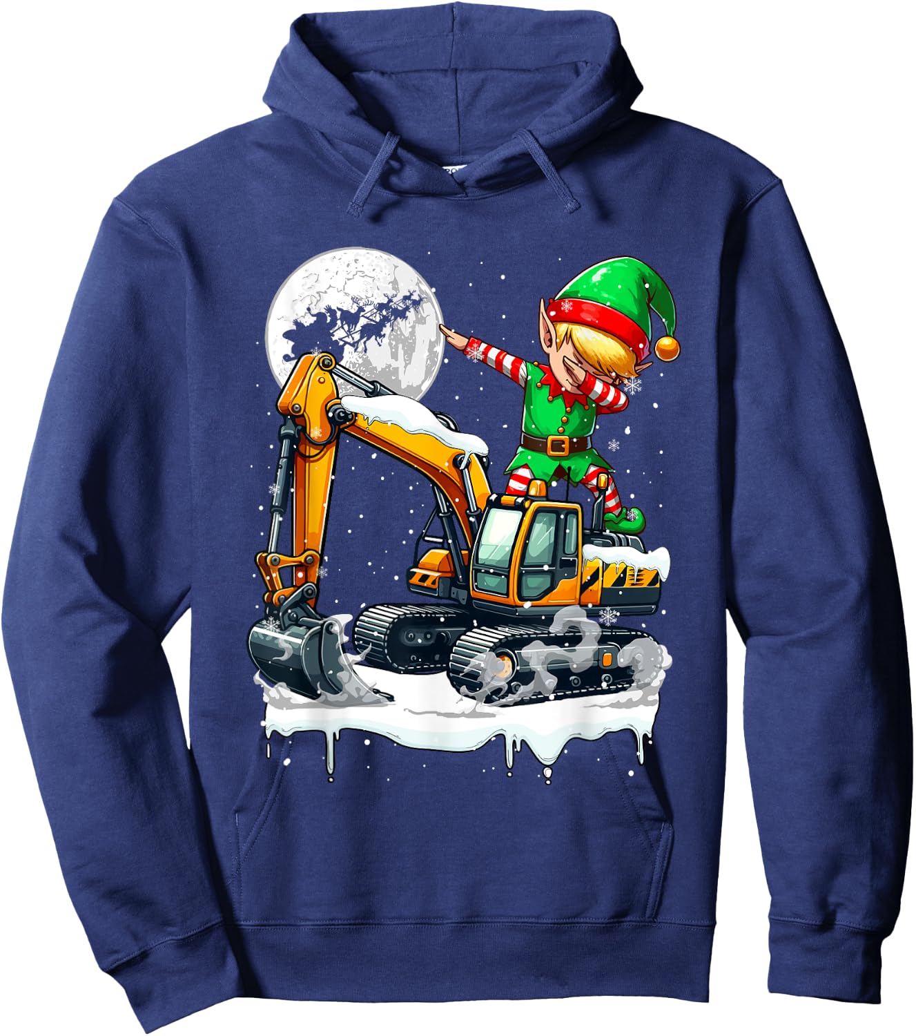 Dabbing Elf On Excavator Truck Christmas Driver Lover Kids Hoodie - Hoodie | Navy