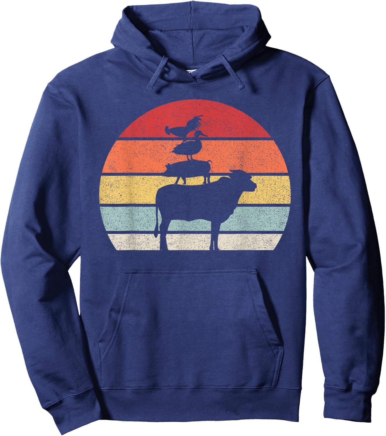 Retro Farm Animals Shirt Animal Lover Cow Pig Duck & Chicken Hoodie - Hoodie | Navy
