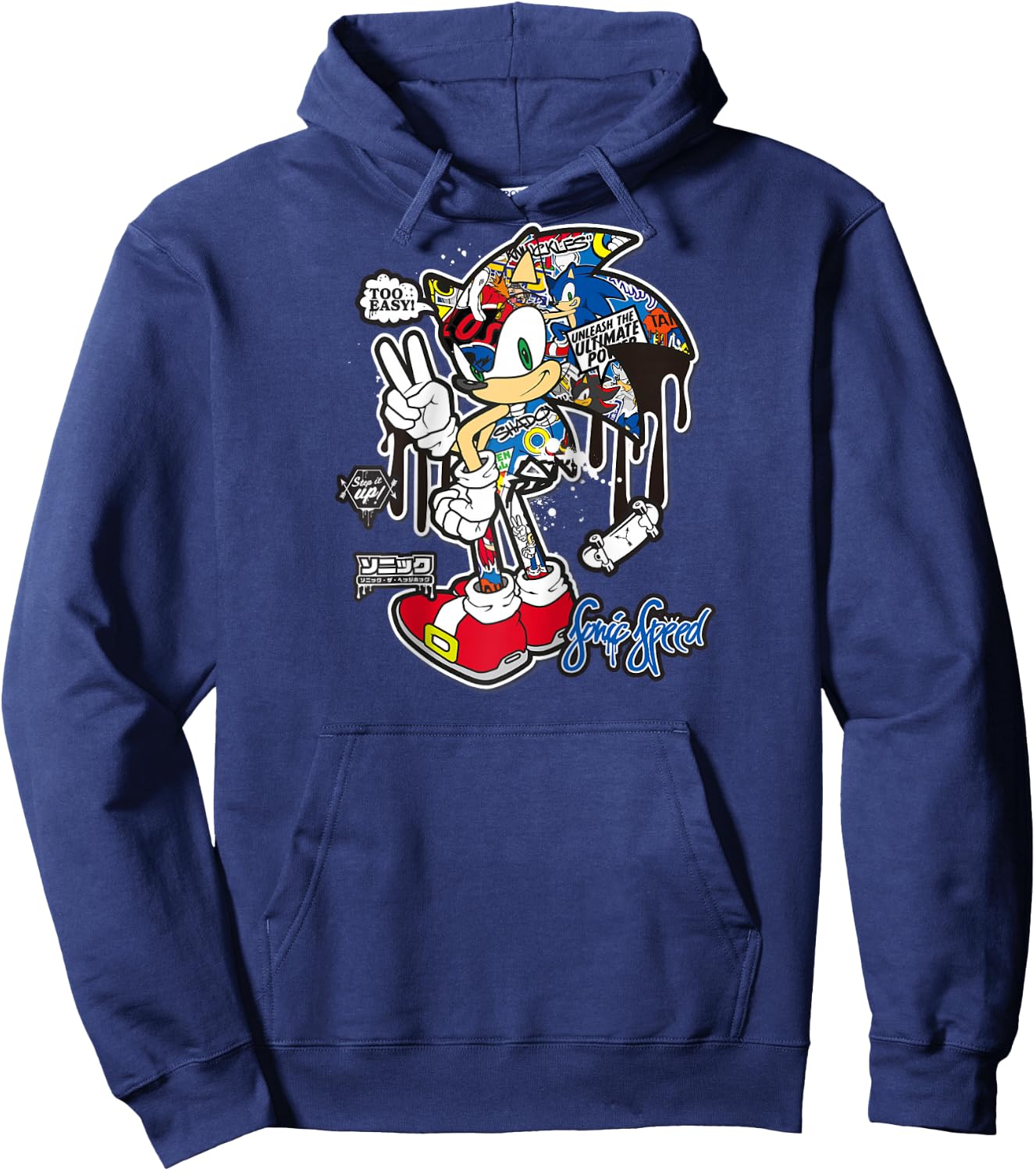 Sonic the Hedgehog Sticker Sonic Speed Raglan Baseball Hoodie - Hoodie | Navy