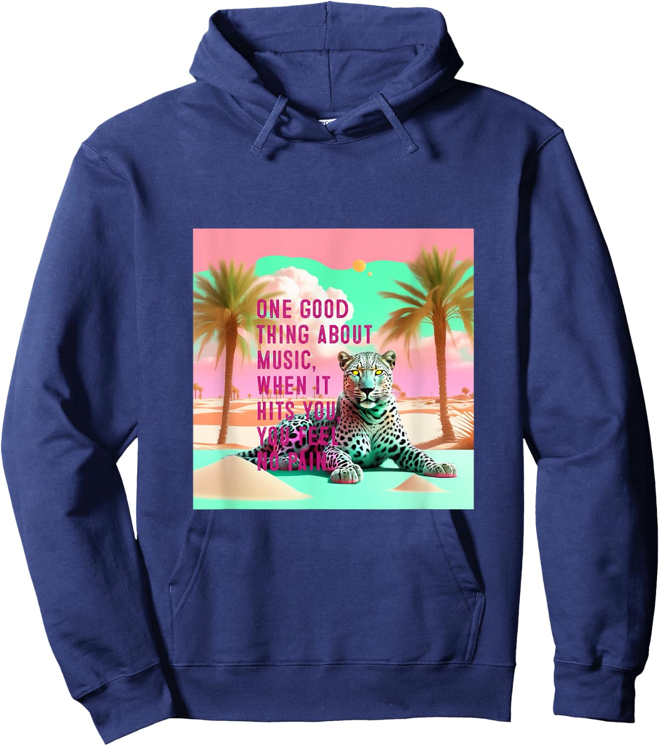 Gray Leopard Desert Graphic with Inspirational Music Quote Hoodie - Hoodie | Navy