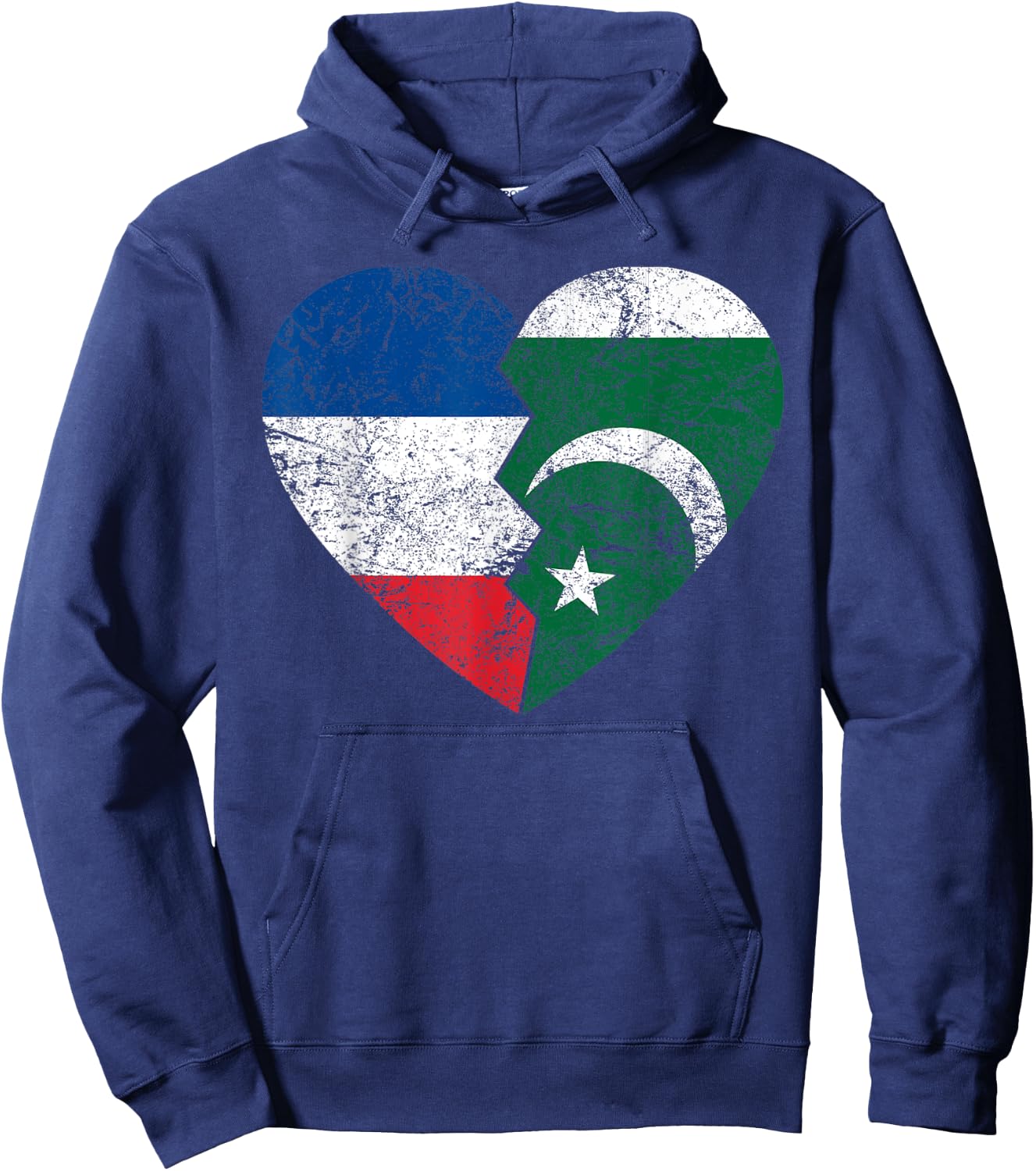 French Pakistani Heart Flag | France Pakistan Roots Vintage , Black, S Hoodie - Hoodie | Navy