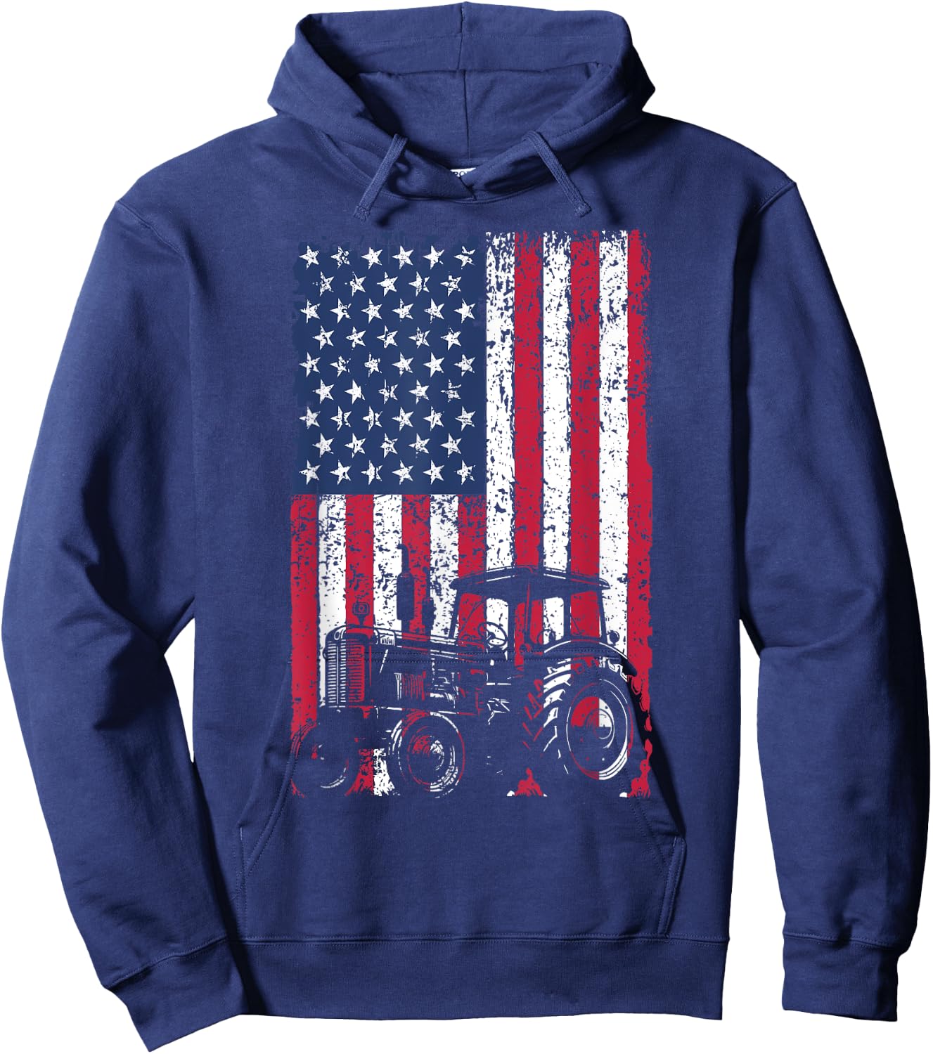 Patriotic Tractor American Flag Farm Tractor Proud Farmer Hoodie - Hoodie | Navy