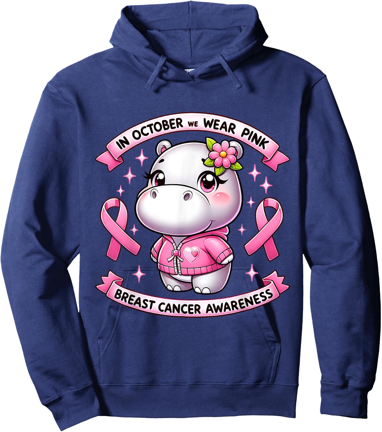 In October We Wear Pink Breast Cancer Awareness Month 2024 Hoodie - Hoodie | Navy