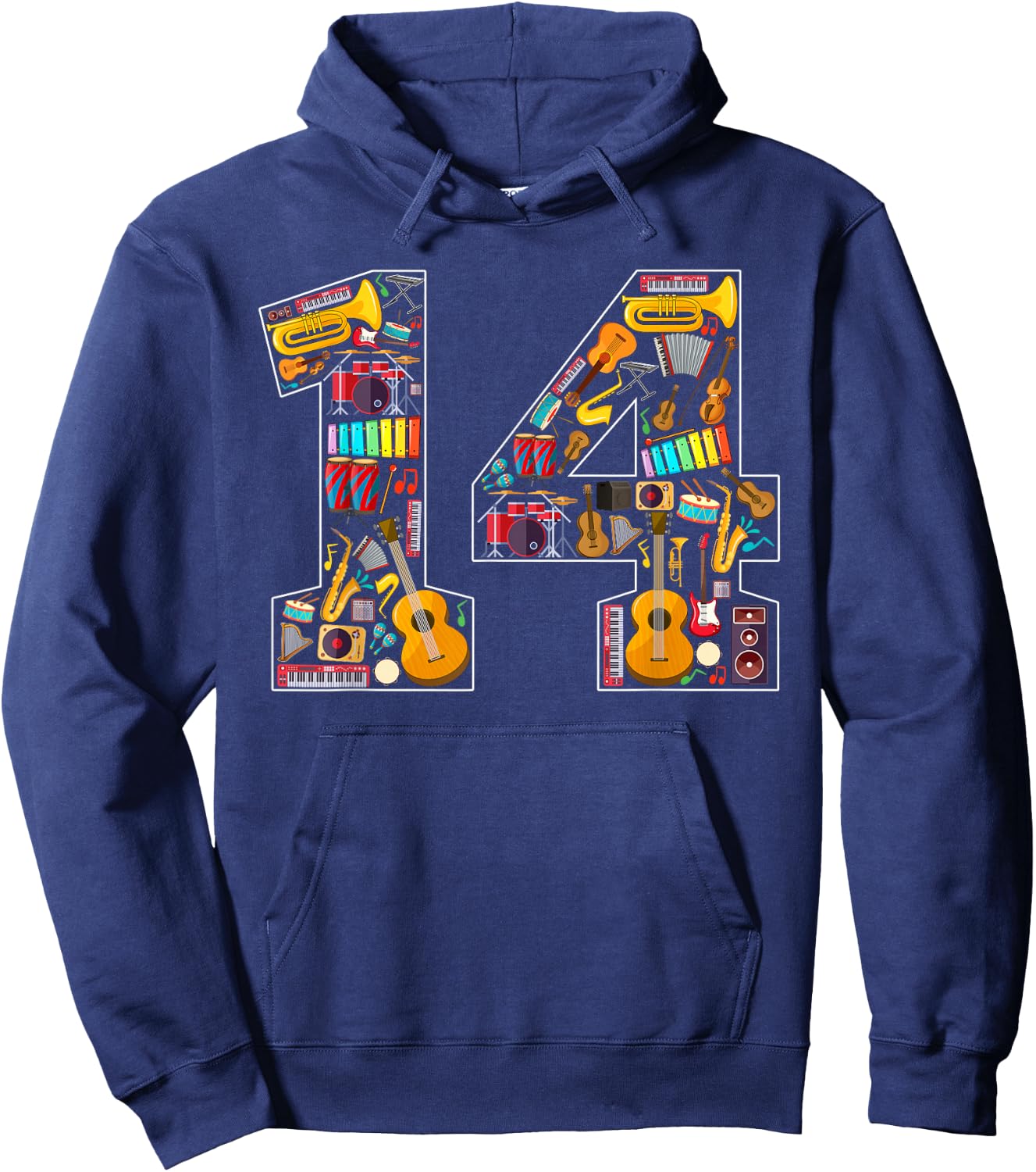 14th Birthday Musical Instruments Theme 14 Year Old Party Hoodie - Hoodie | Navy