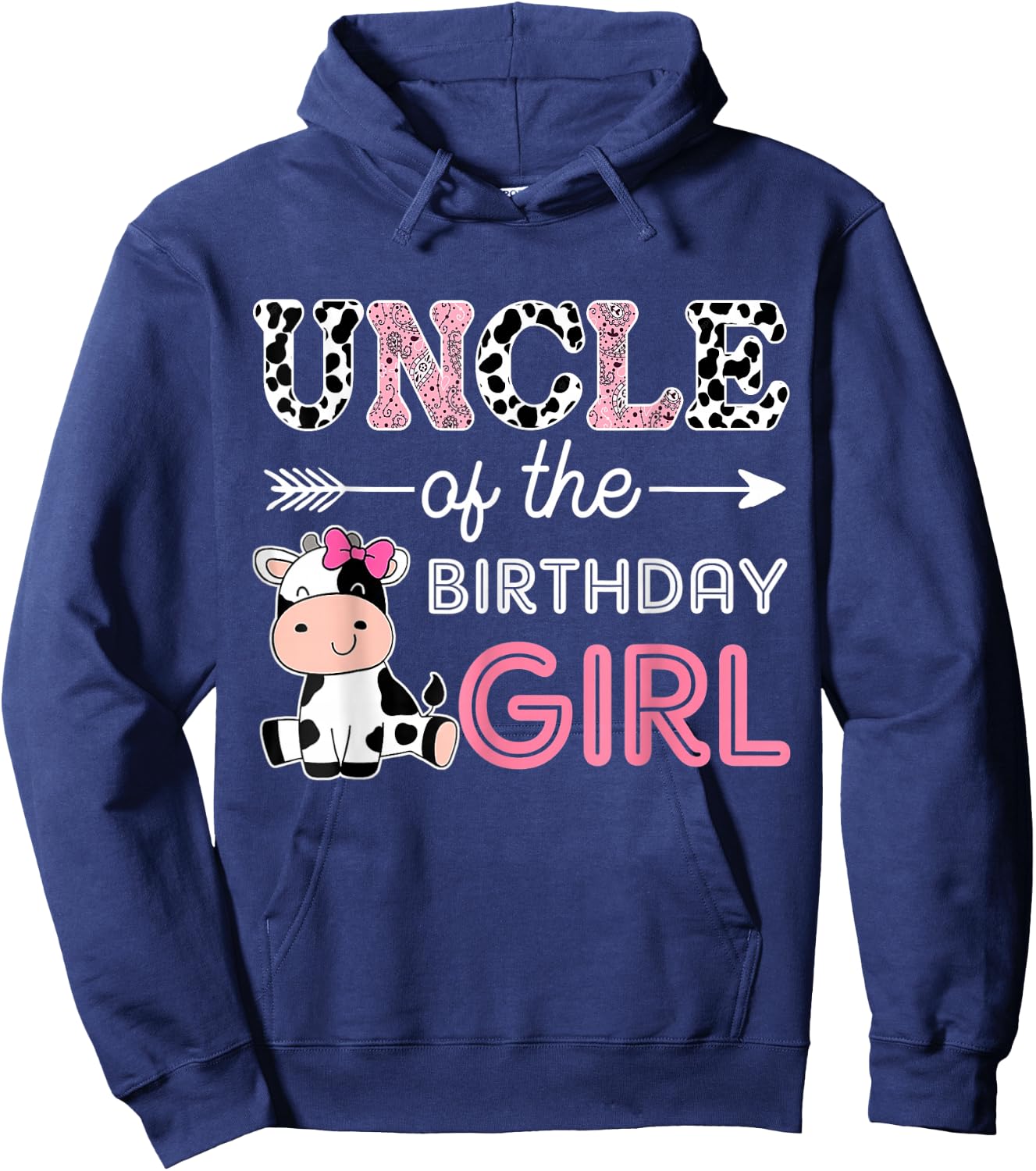 Uncle of The Birthday Girl Farm Cow Uncle Matching Family Hoodie - Hoodie | Navy