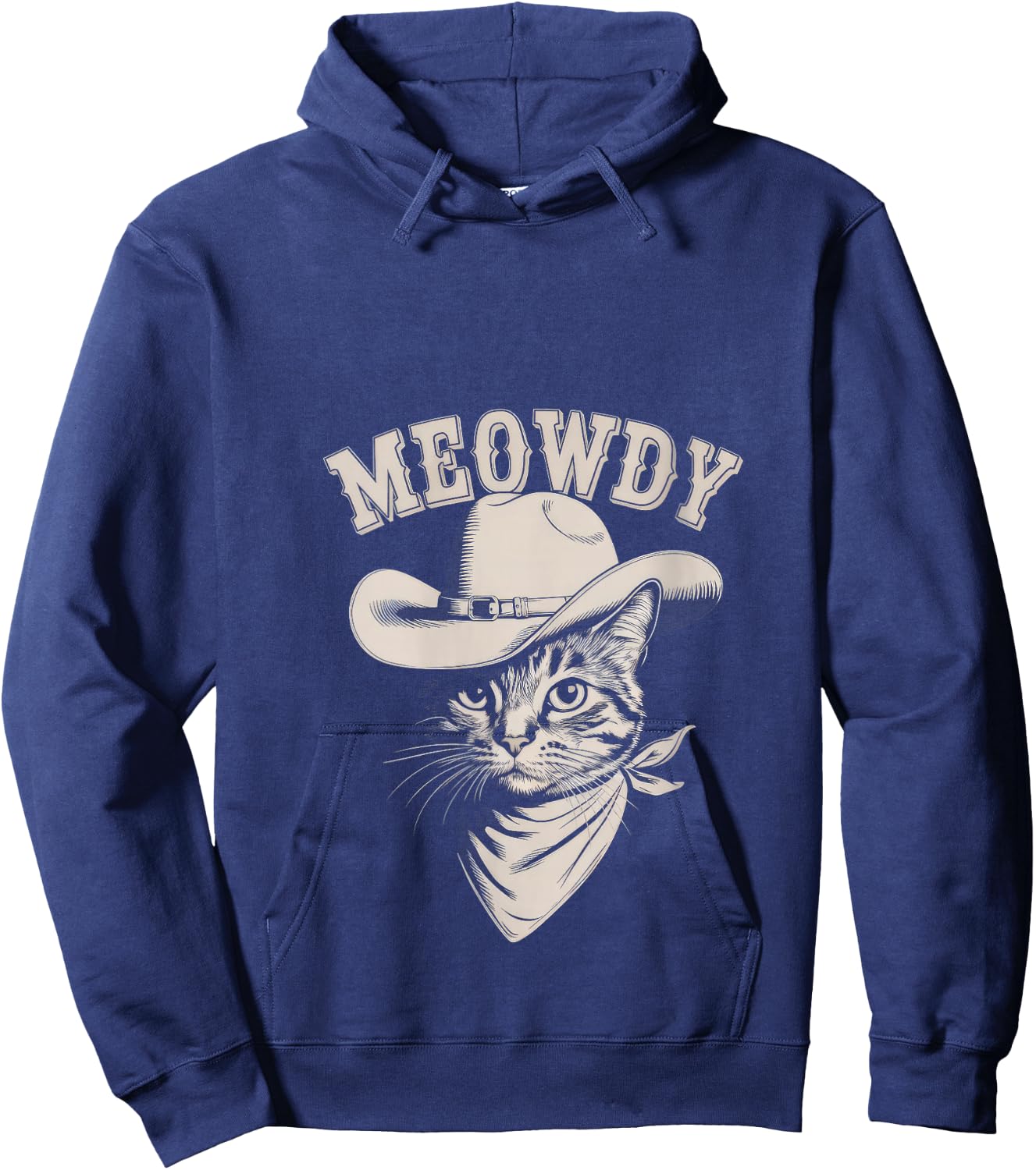 Meowdy Cat Funny Cowboy Western Graphic Cat Lady Cat Dad V-Neck Hoodie - Hoodie | Navy