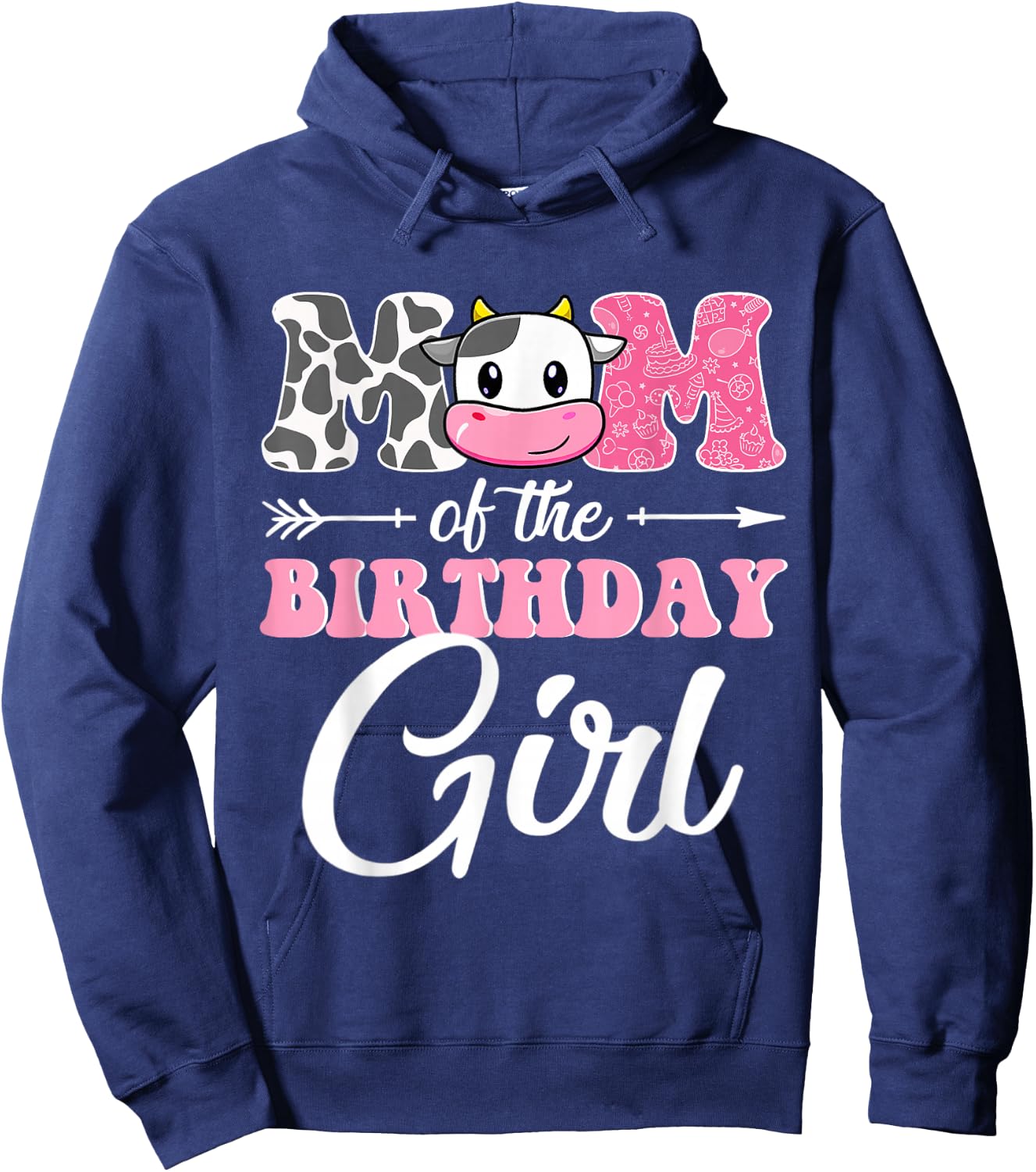 Mom Of The Birthday Girl Matching Farm Cow Mother Mommy Mama Hoodie - Hoodie | Navy
