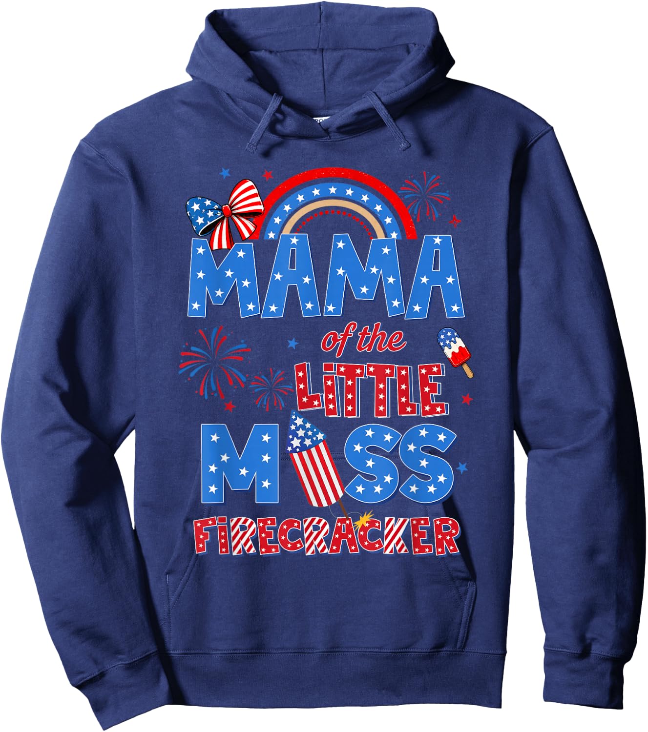 Mama of the Little Miss Firecracker Birthday 4th of July Hoodie - Hoodie | Navy