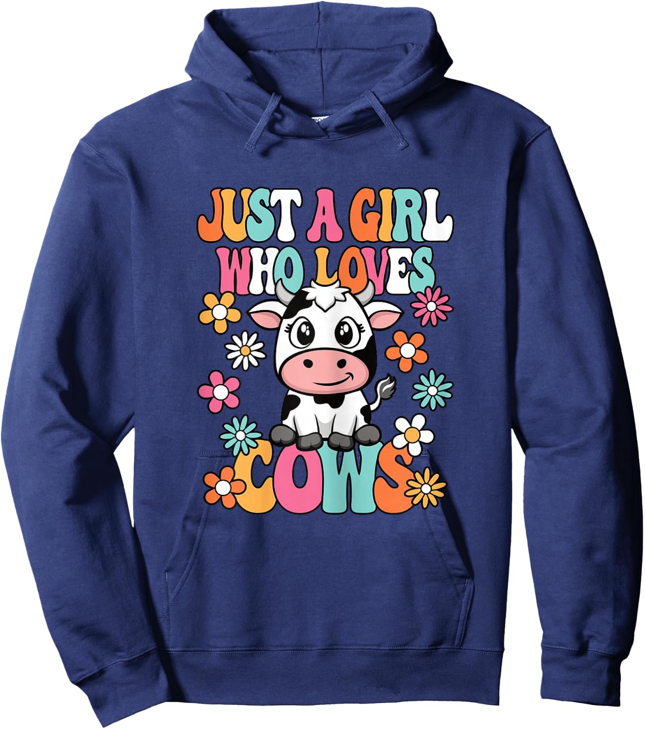 Just A Girl Who Loves Cows Cute Groovy Cow Lover Girls Kids Hoodie - Hoodie | Navy