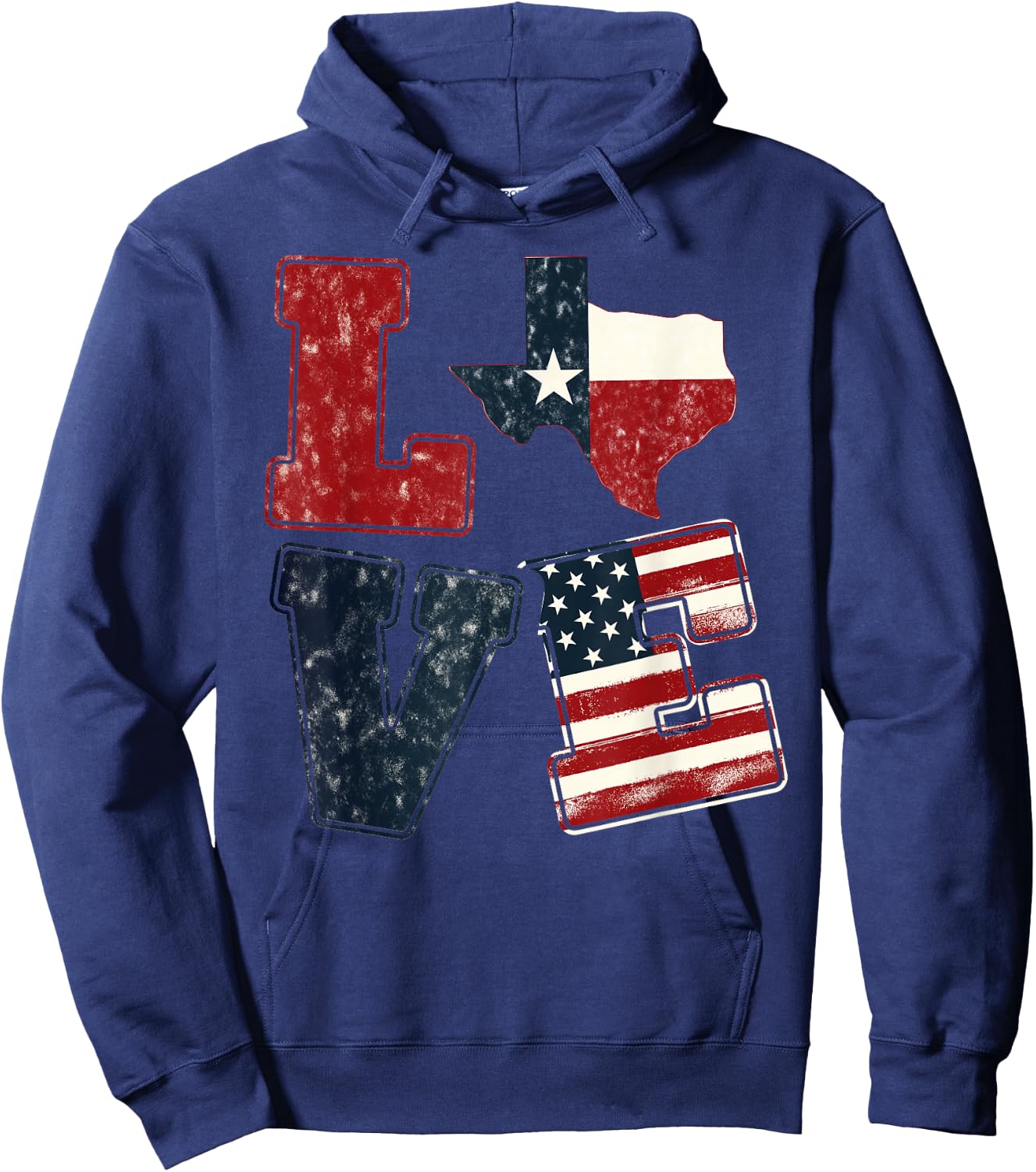 Distressed Retro TX 4th July American Flag I Love Texas Flag Hoodie - Hoodie | Navy