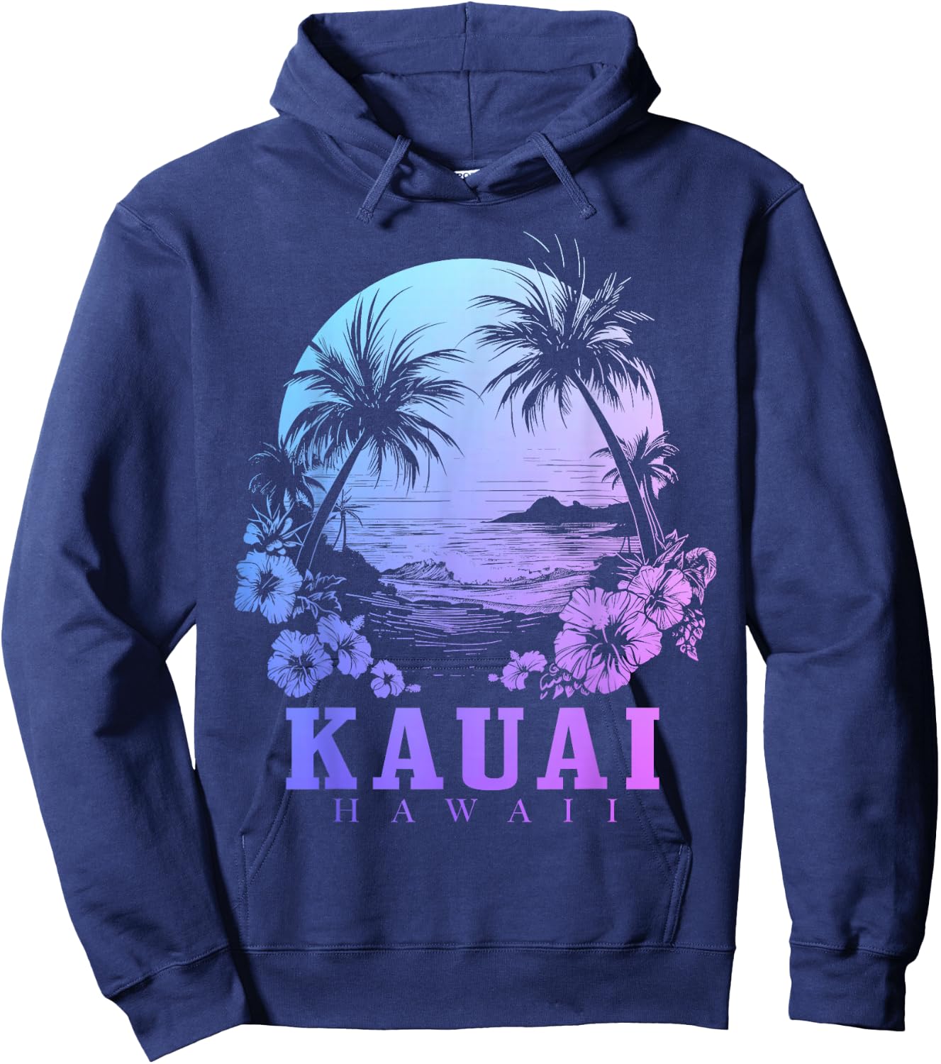 Kauai Hawaii Hawaiian Hibiscus Flowers Surfer Souvenir Hoodie - Hoodie | Navy