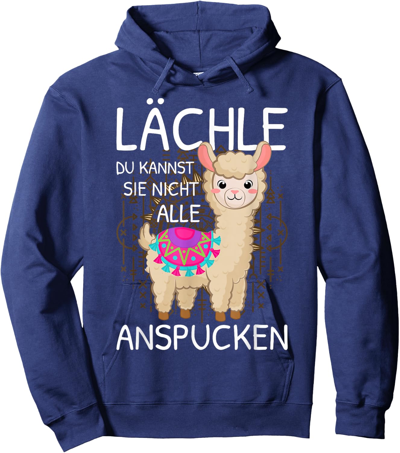 Llama with German Text "Lächle du kannst Sie nicht anspcken Alpaca" [Lächle du kannst sie nicht an, black, s Hoodie - Hoodie | Navy