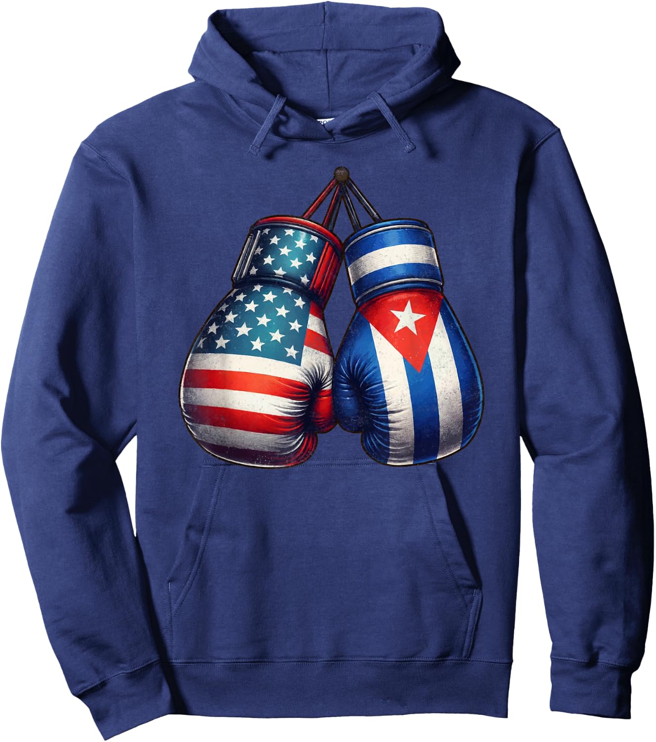 Vintage Cuba Boxing Gloves American USA Cuban Flag Boxer Hoodie - Hoodie | Navy