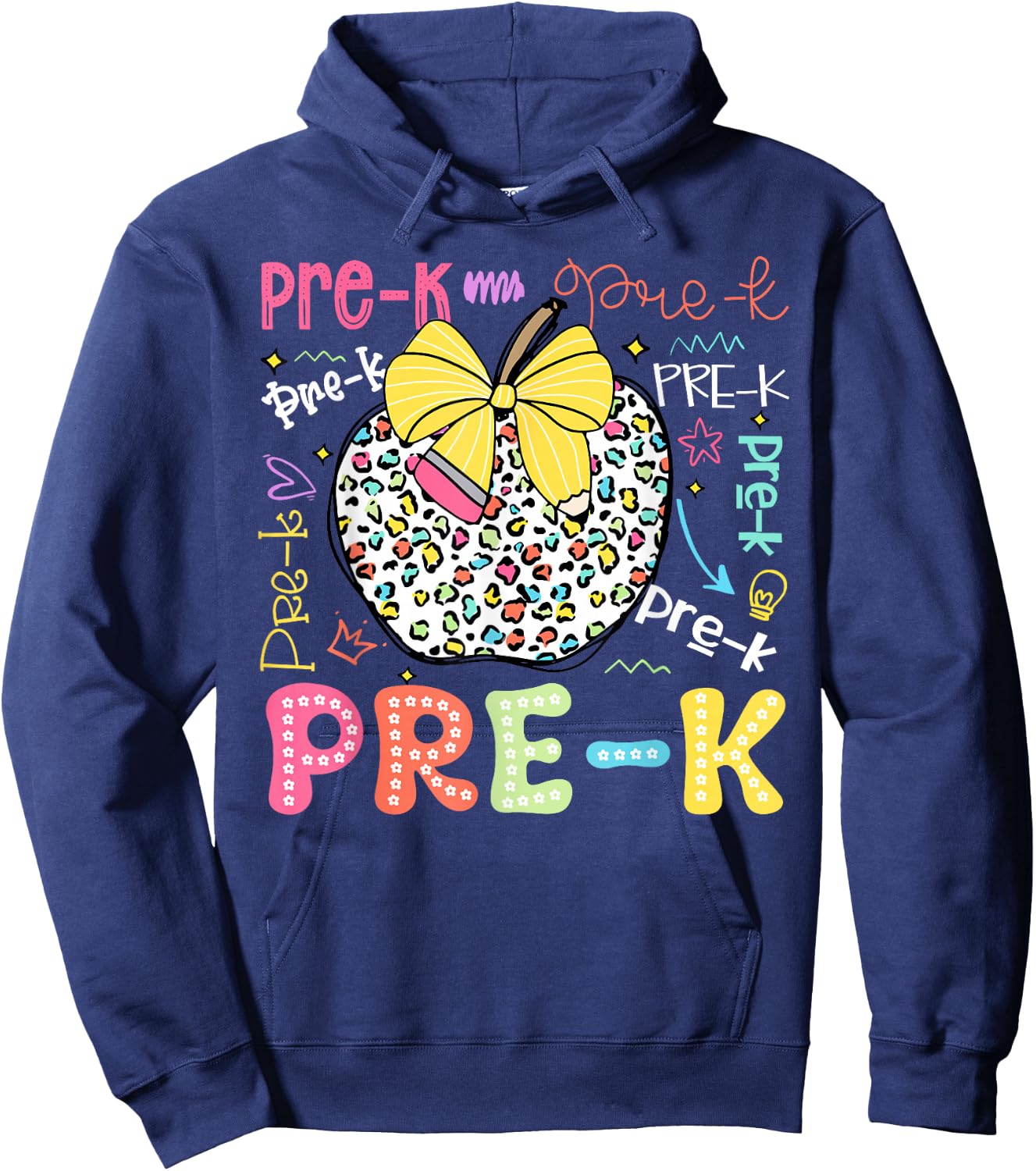Pre-K Typography First Day Back To School Leopard Apple Hoodie - Hoodie | Navy