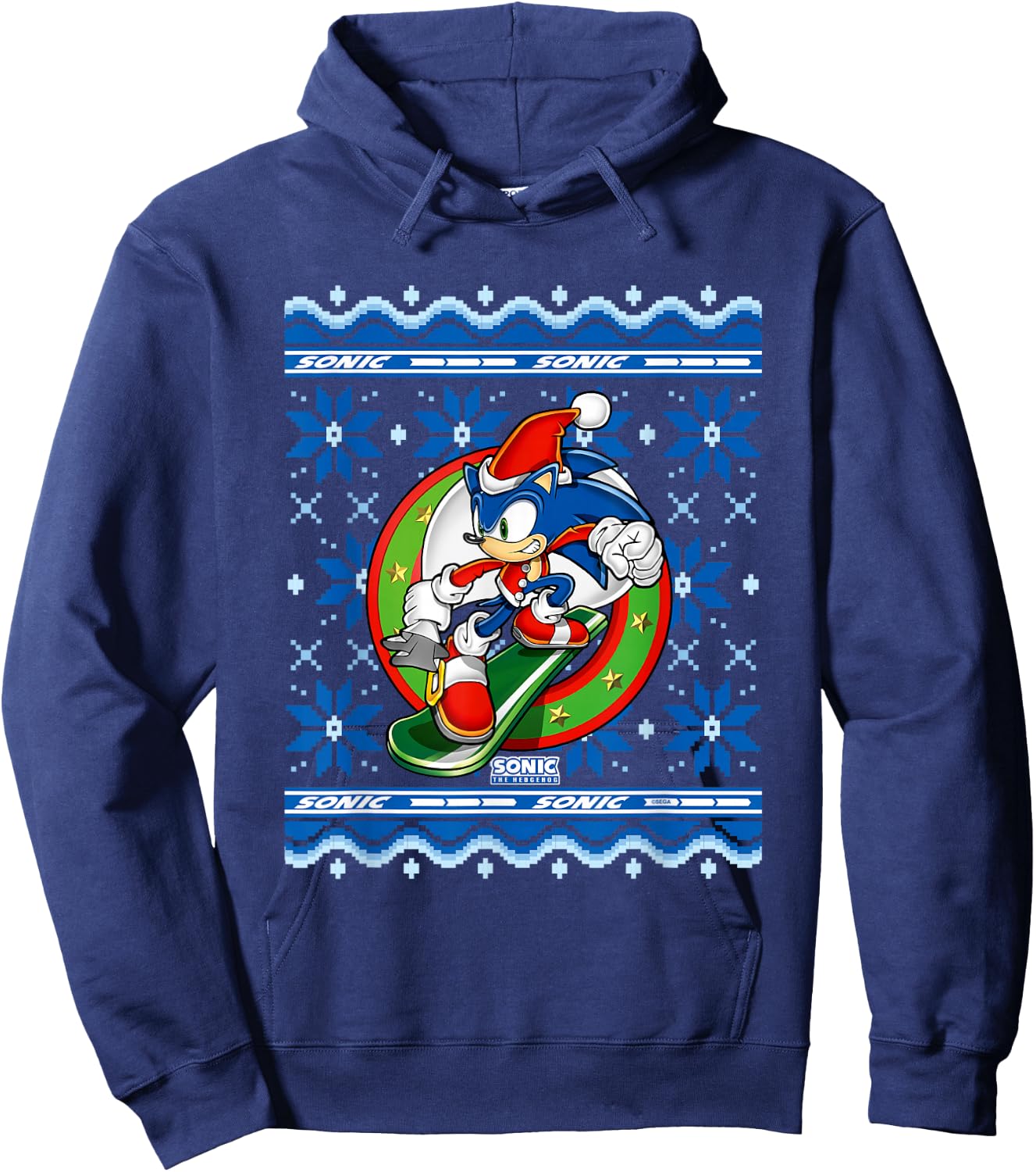 Sonic The Hedgehog Christmas Shredding Sonic Ugly Sweater Hoodie - Hoodie | Navy
