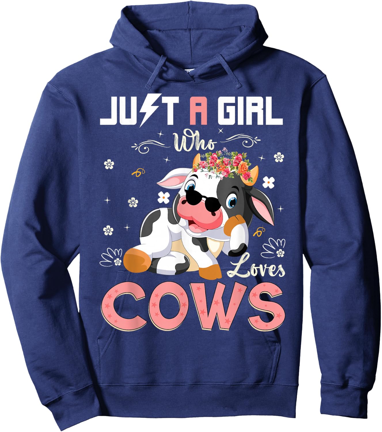 Just A Girl Who Loves Cows Cute Strawberry Cow Cowgirl Print Hoodie - Hoodie | Navy