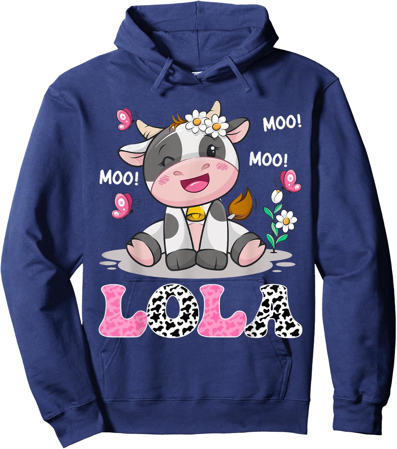 Lola Cute Cow Moo Moo Farmer Birthday Family Matching Hoodie - Hoodie | Navy