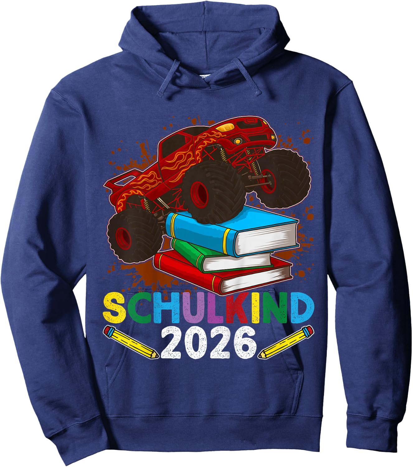 Schulkind 2026 Monstertruck Cooles Buntes Jungen Einschulung Hoodie - Hoodie | Navy