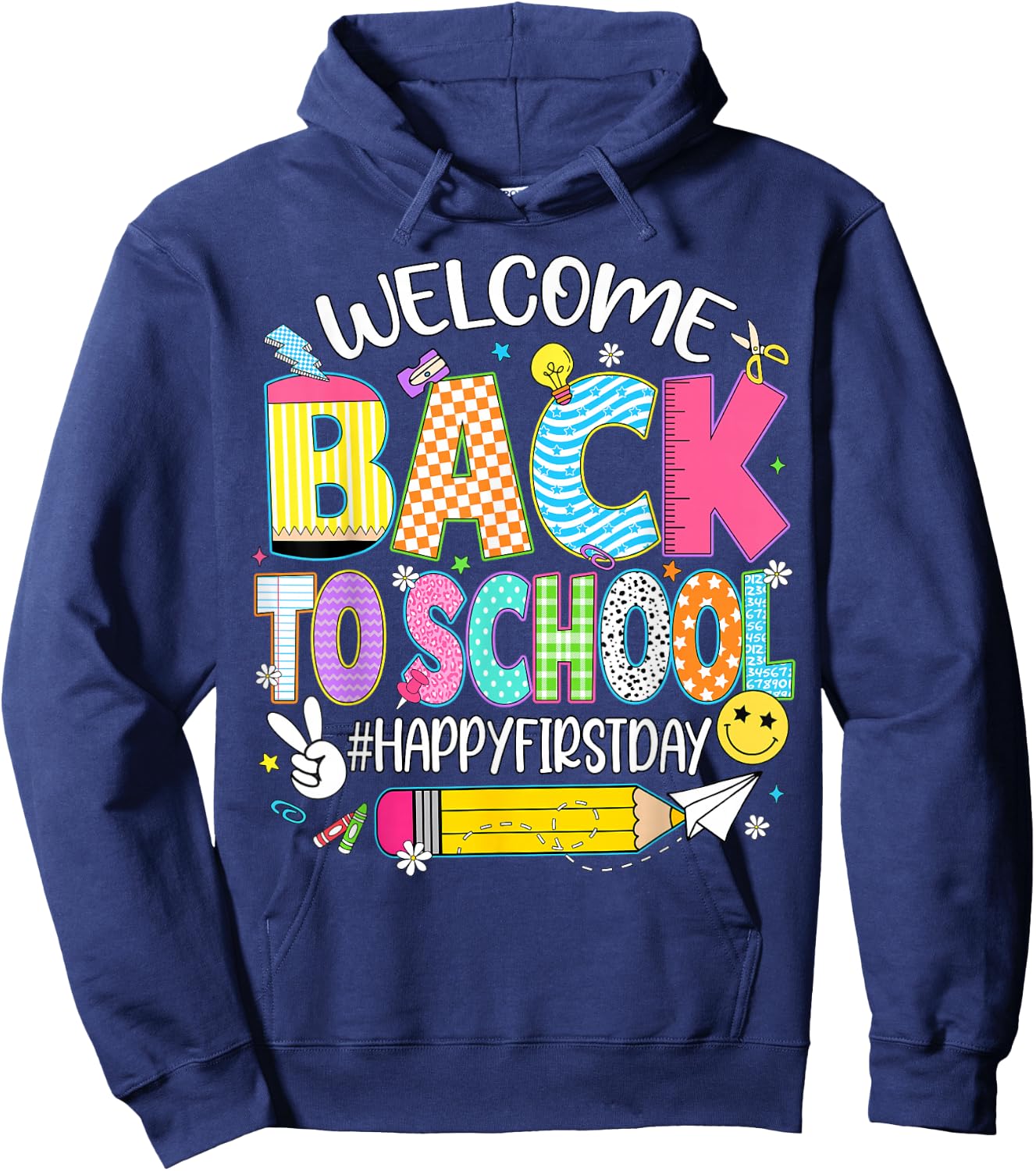 Welcome Back to School Happy First Day of School Teacher Kid Hoodie - Hoodie | Navy