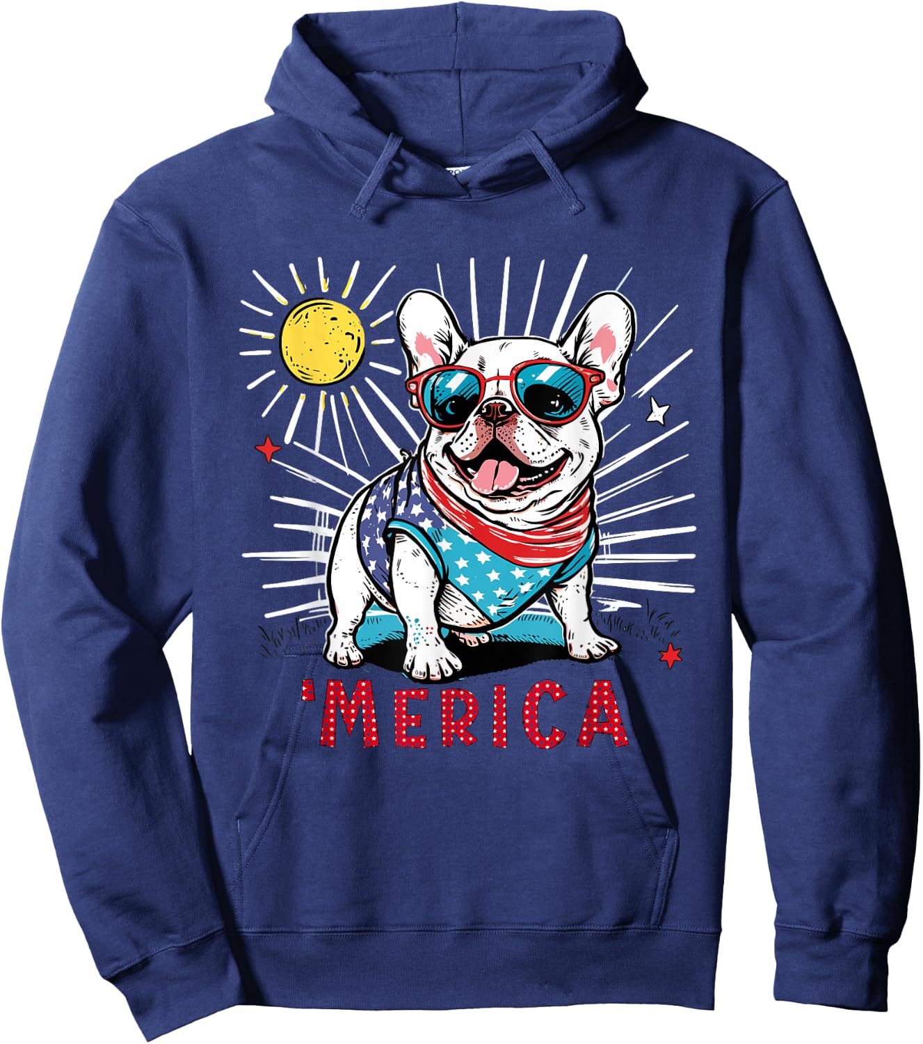 French Bulldog Frenchie Dog 4th of July Merica Sunglasses Hoodie - Hoodie | Navy