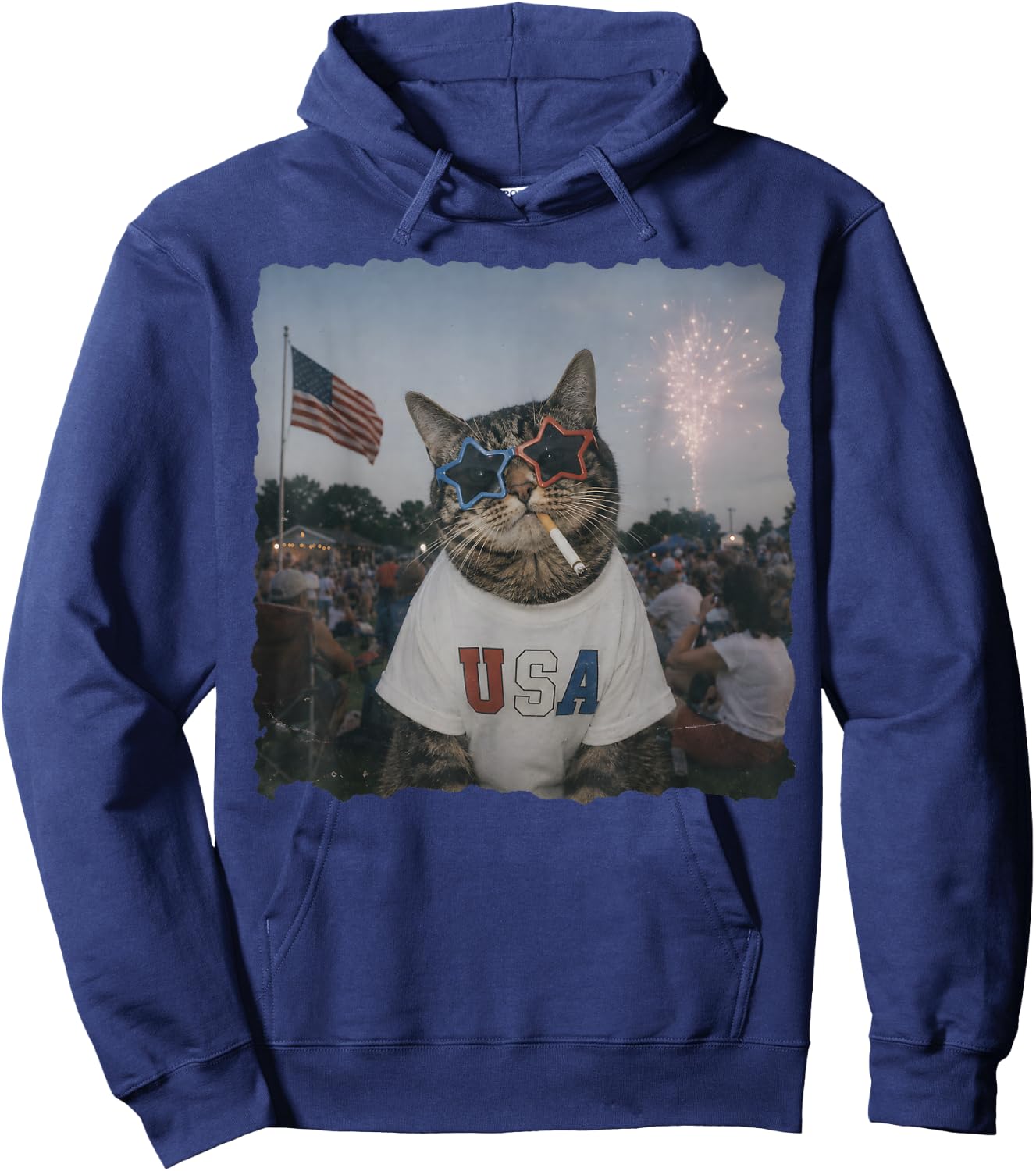 Patriotic Cat Smoking Sunglasses Meme Funny 4th of July Hoodie - Hoodie | Navy