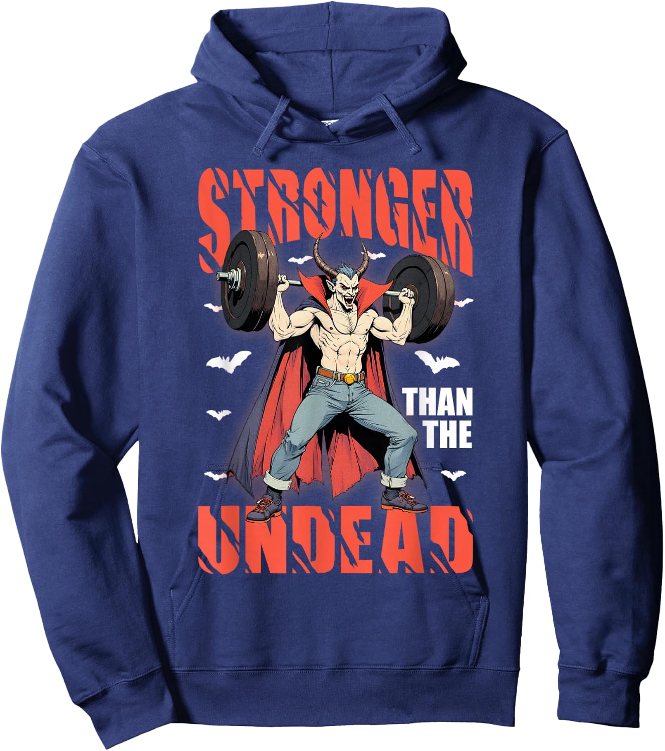 Stronger Than Undead Vampire Lifting Weights Gym Workout Hoodie - Hoodie | Navy