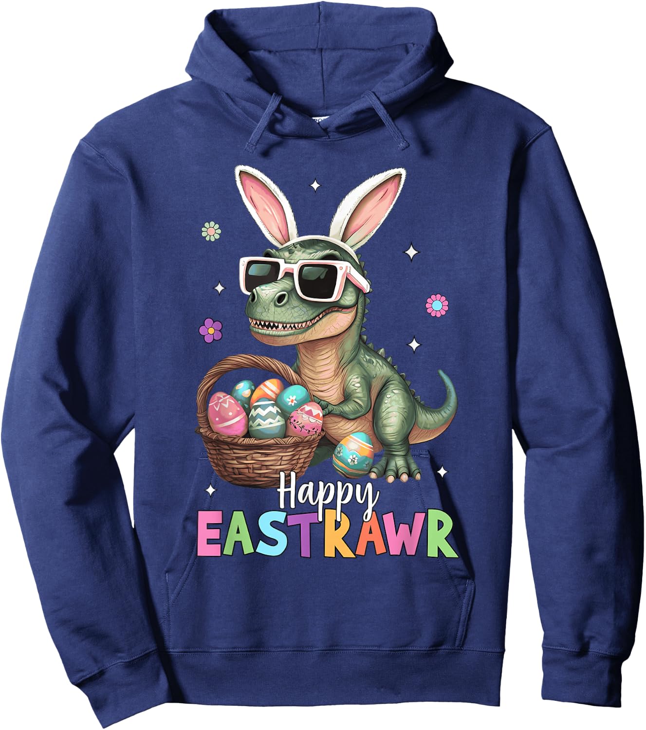 Happy Eastrawr T Rex Easter Bunny Dinosaur Eggs Boys Kids Hoodie - Hoodie | Navy