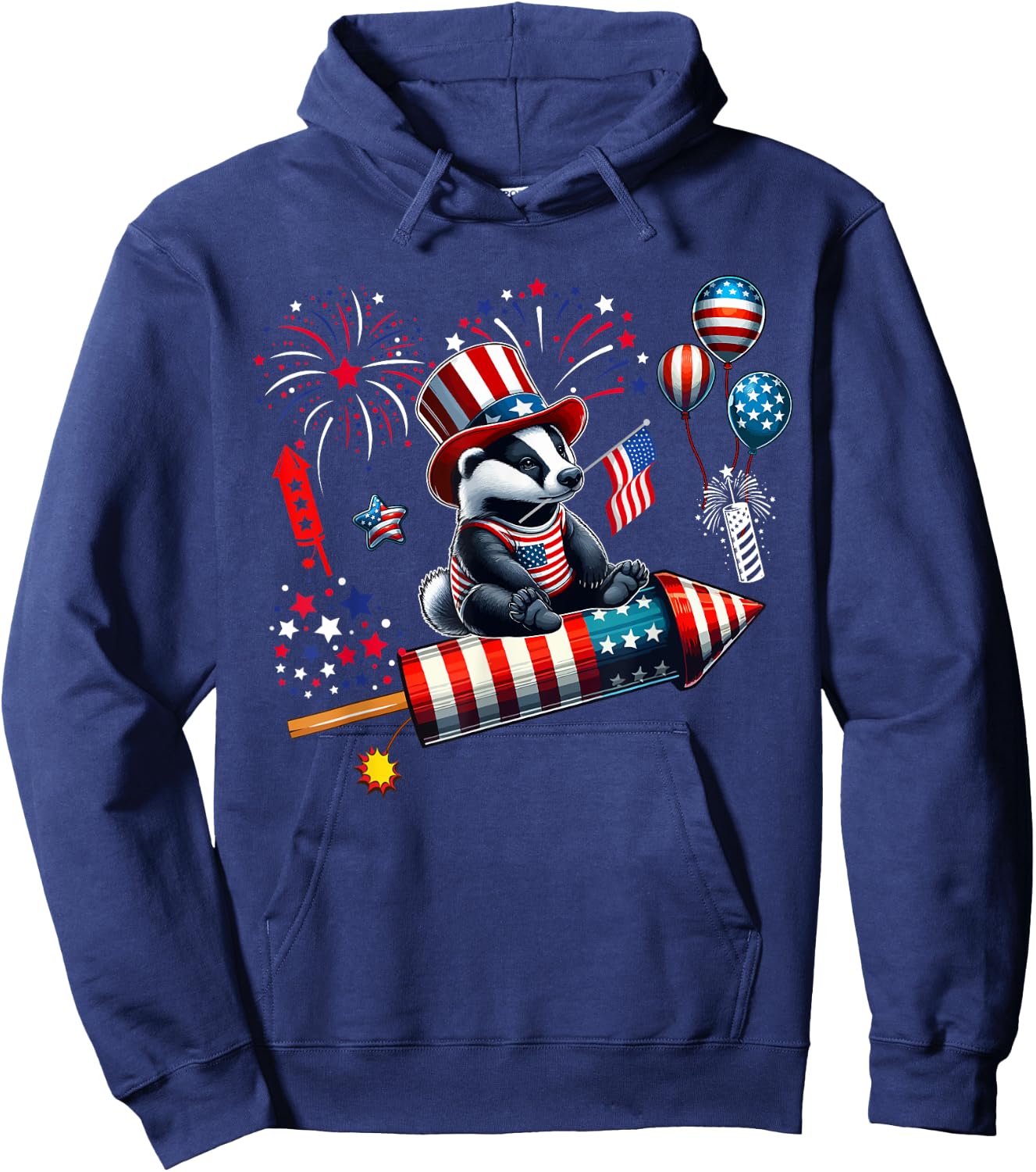Badger Riding Firecracker US Flag 4th Of July Fireworks Hoodie - Hoodie | Navy