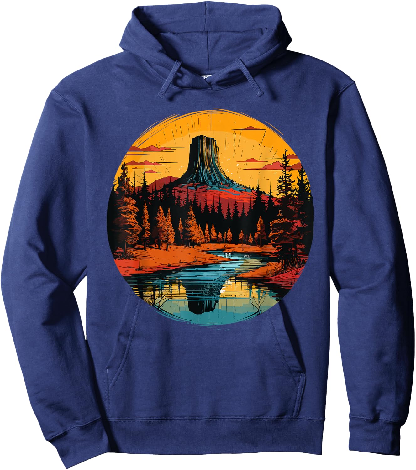 Devils Tower National Monument Wyoming Vintage Retro Travel Hoodie - Hoodie | Navy