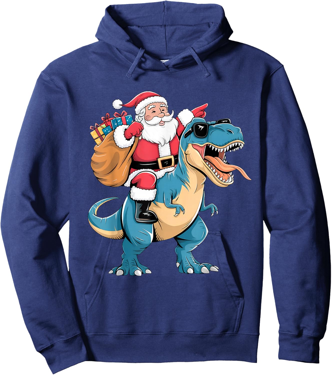 Santa Riding Dinosaur T rex Christmas Boys Men Girls Squad Hoodie - Hoodie | Navy
