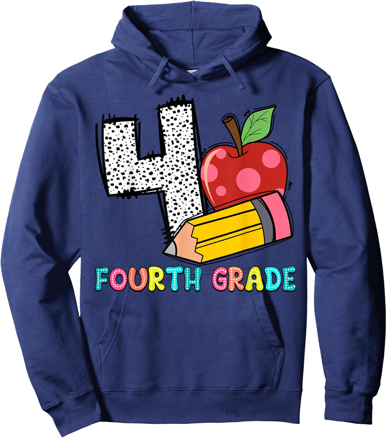 4 Is For Fourth Grade Teacher Pencil Apple Back To School Hoodie - Hoodie | Navy
