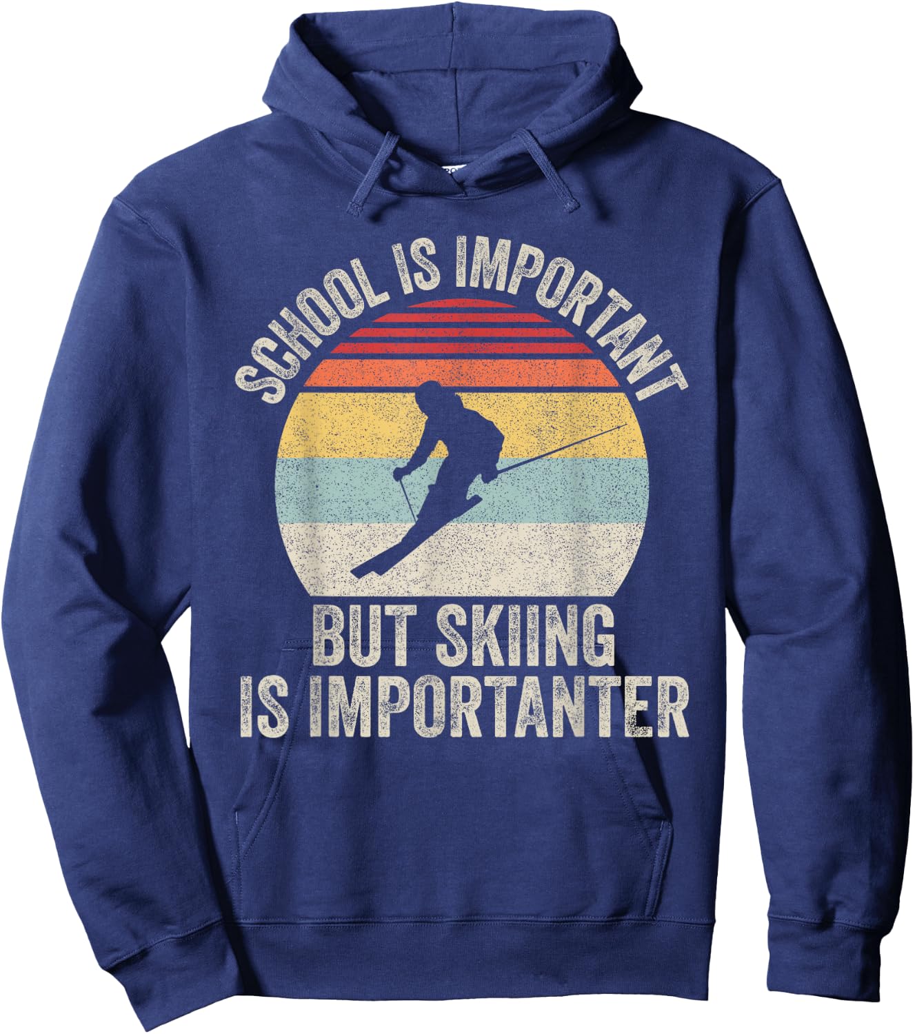 Vintage Retro School Is Important But Skiing Is Importanter Hoodie - Hoodie | Navy
